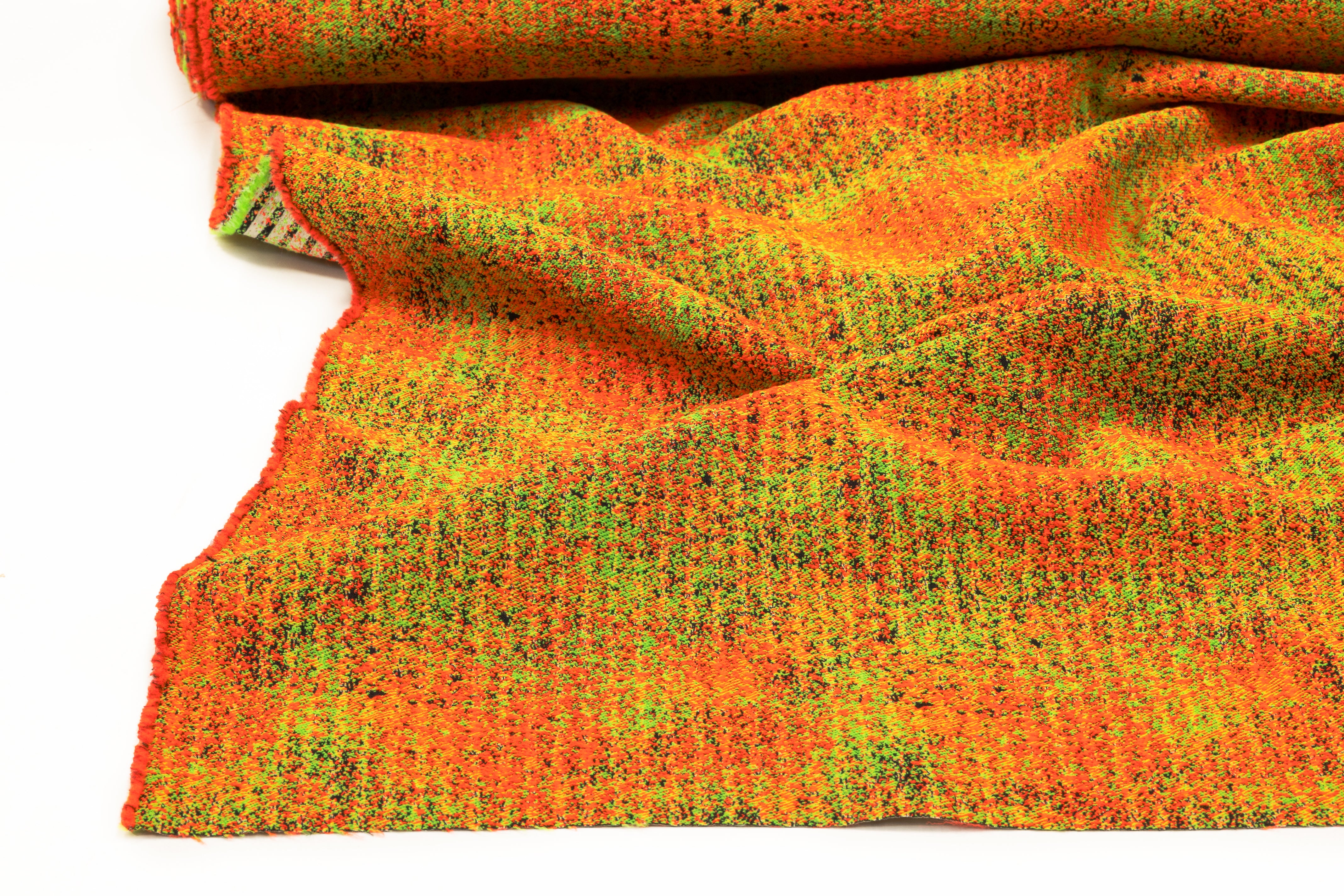 Abstract Italian Cotton Nylon Brocade - Orange / Green