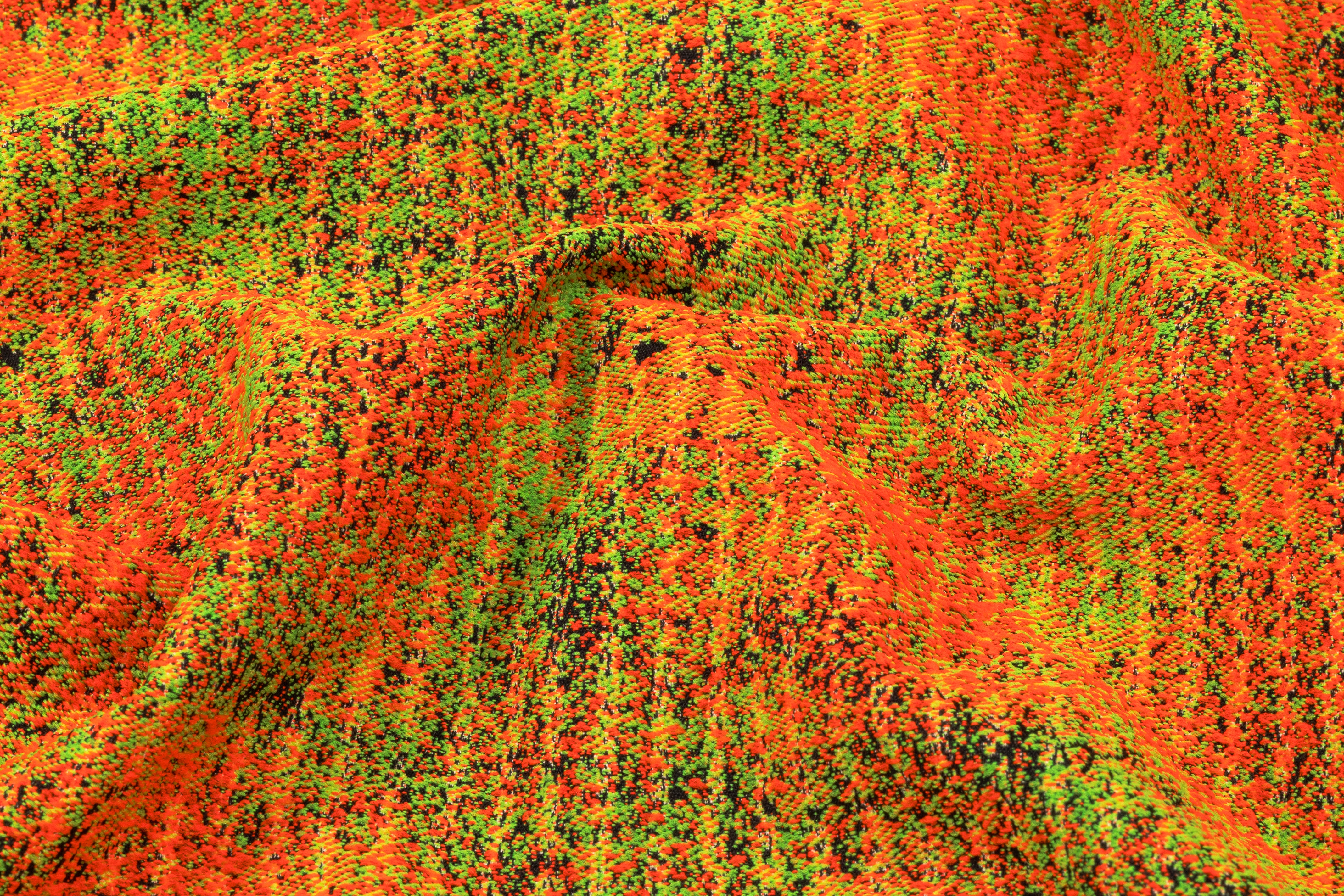 Abstract Italian Cotton Nylon Brocade - Orange / Green