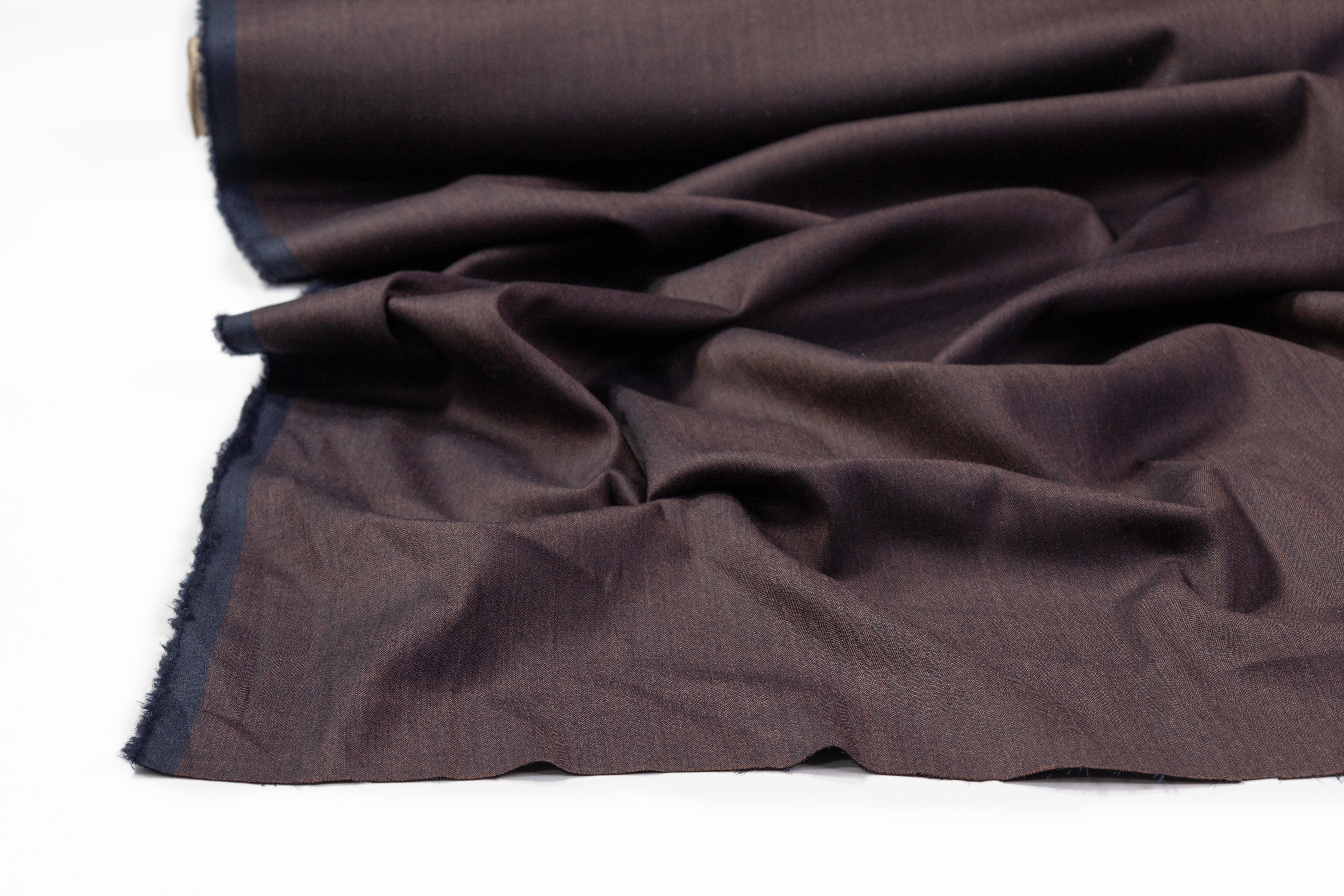 Two-Tone Italian Herringbone Stretch Wool Suiting - Navy / Dark Bronze
