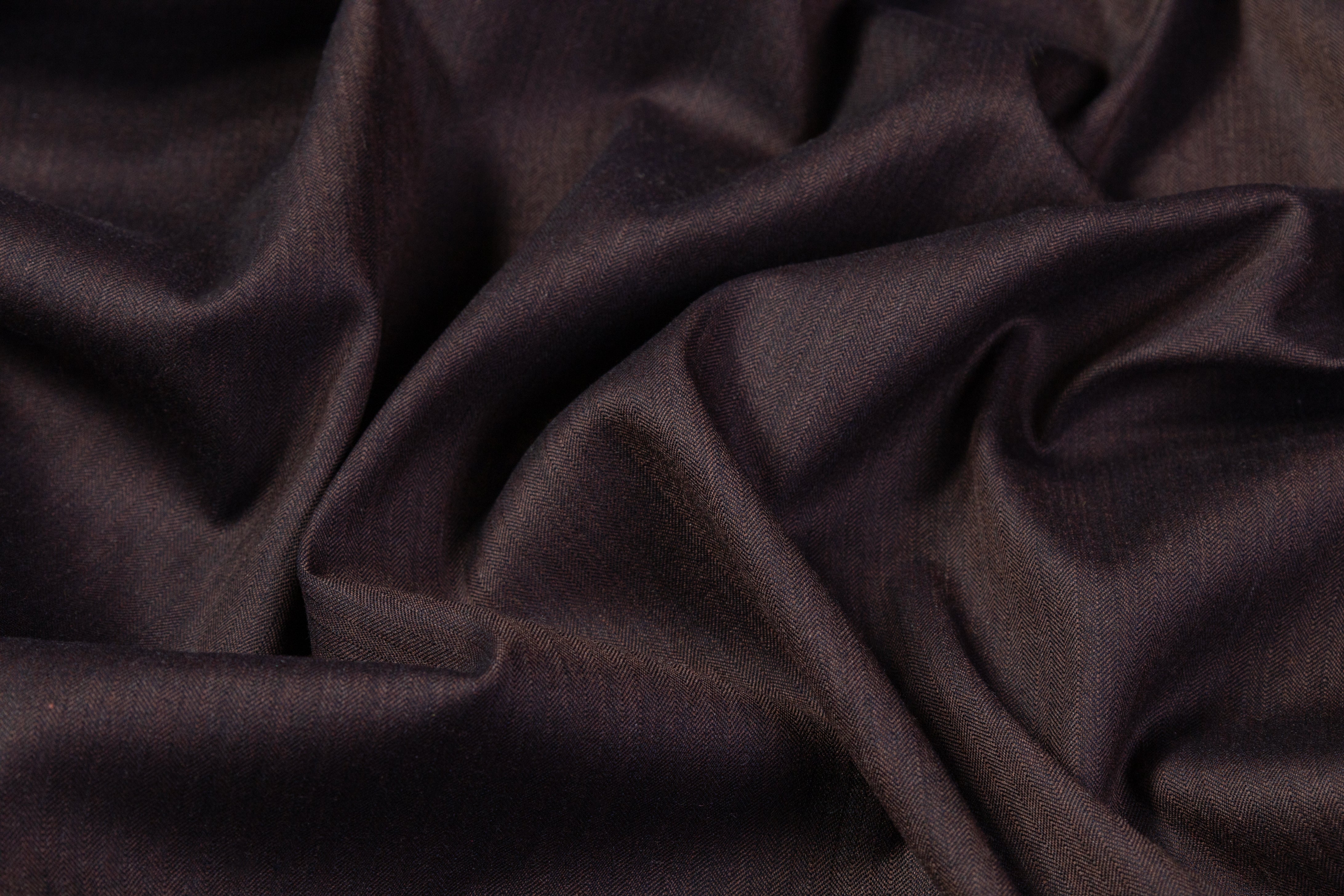 Two-Tone Italian Herringbone Stretch Wool Suiting - Navy / Dark Bronze