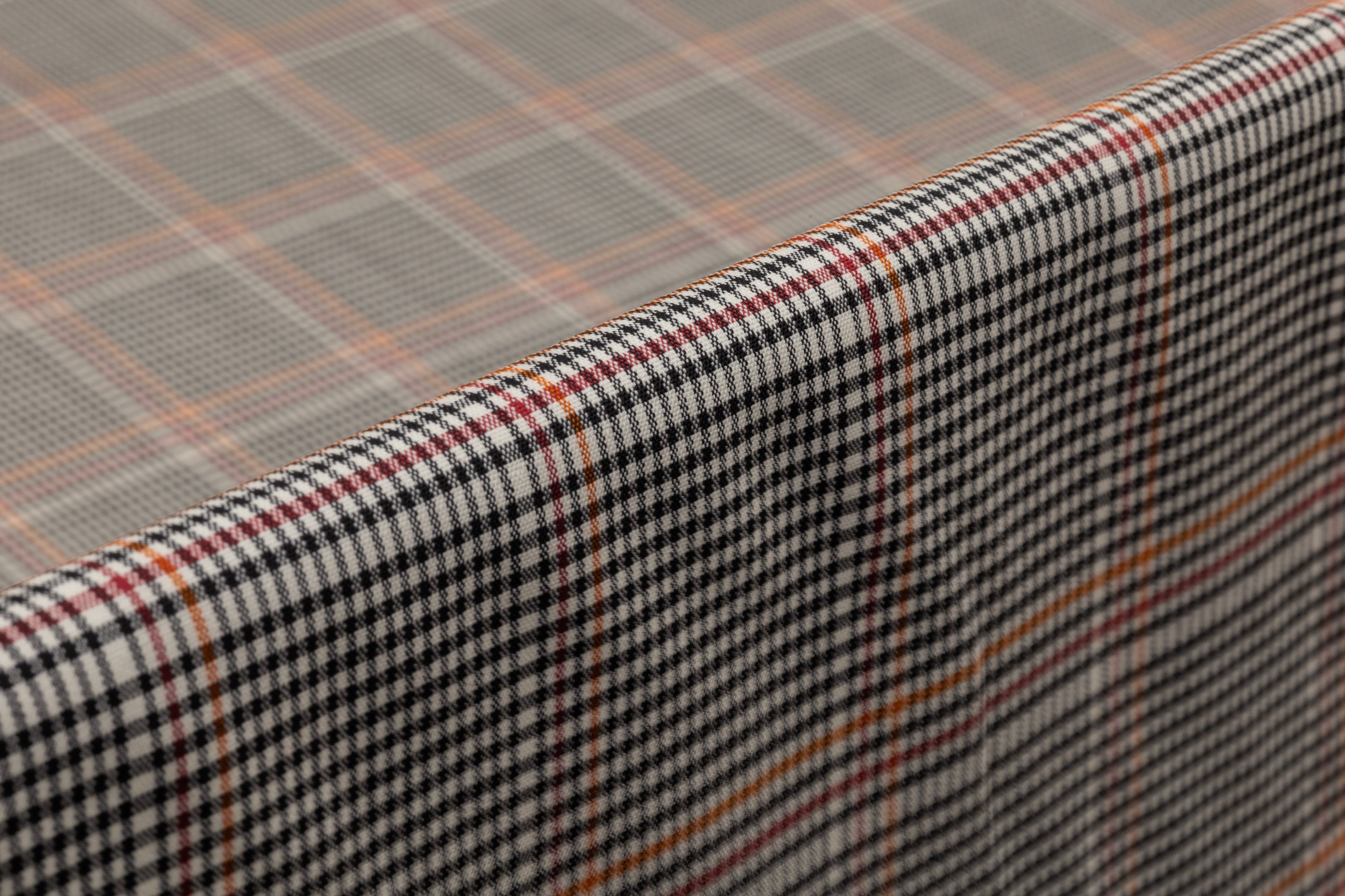 Checked Italian Wool Suiting - Black / Red / Orange / Off White