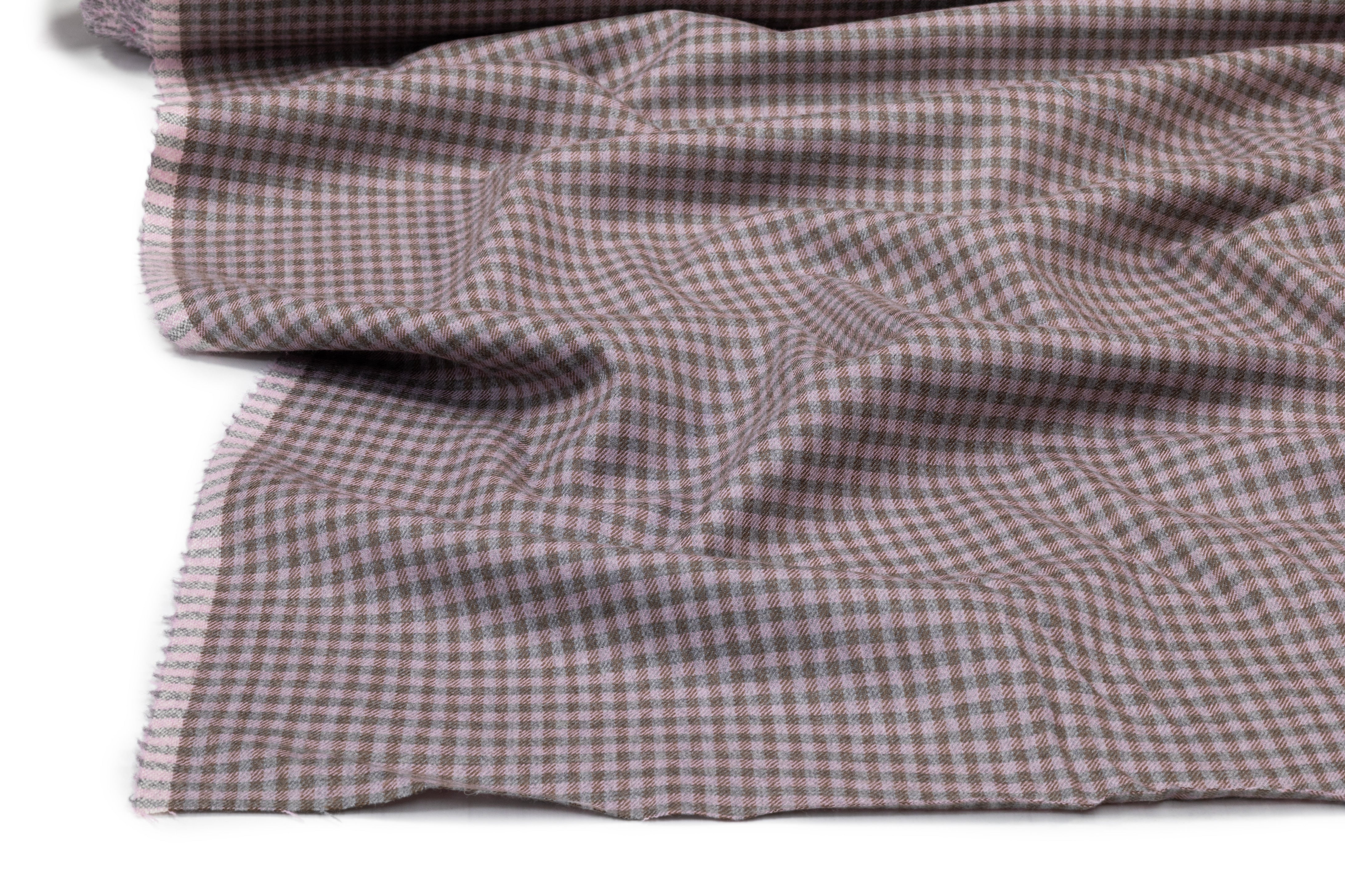 Checked Italian Stretch Wool Flannel - Dusty Rose / Brown