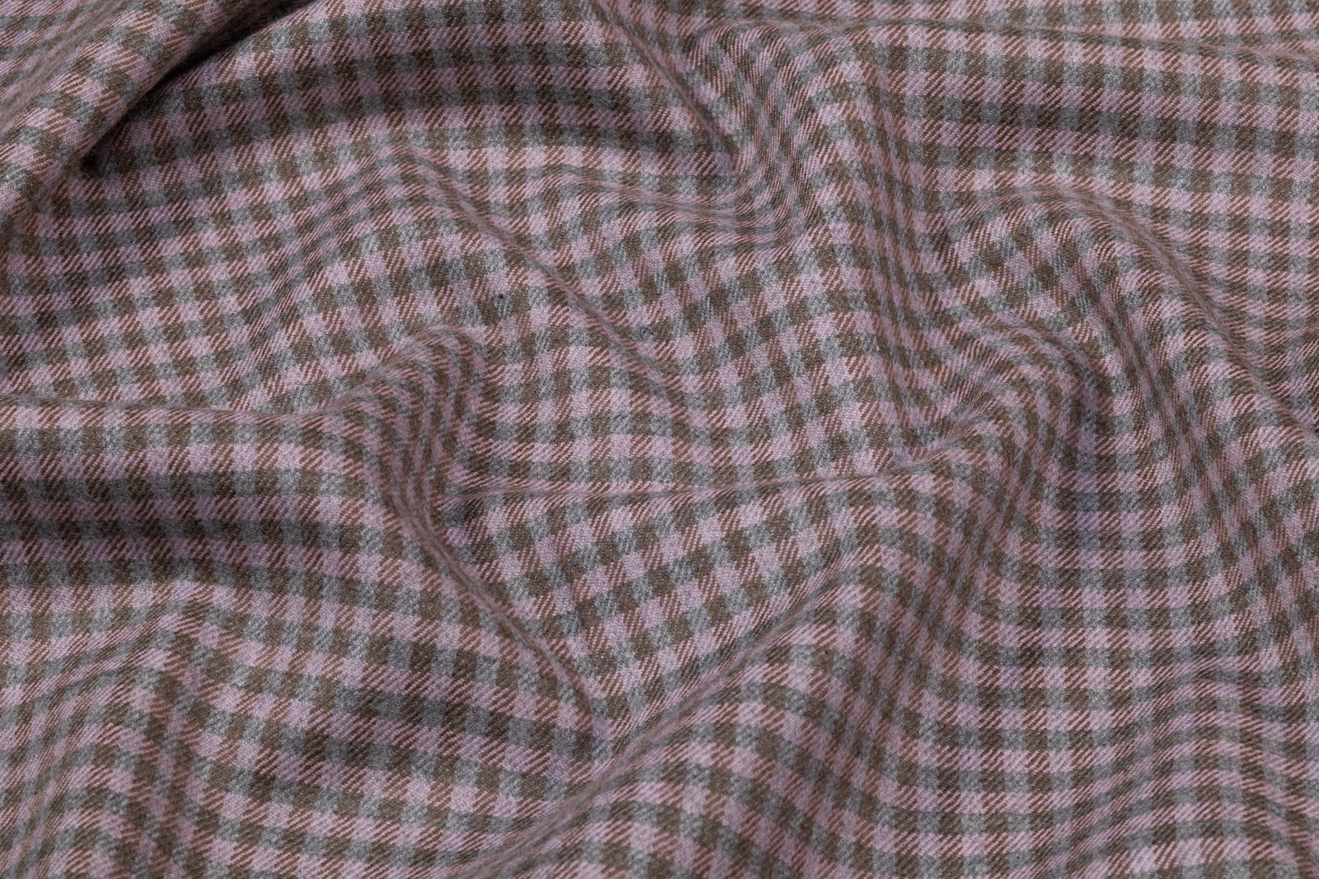 Checked Italian Stretch Wool Flannel - Dusty Rose / Brown
