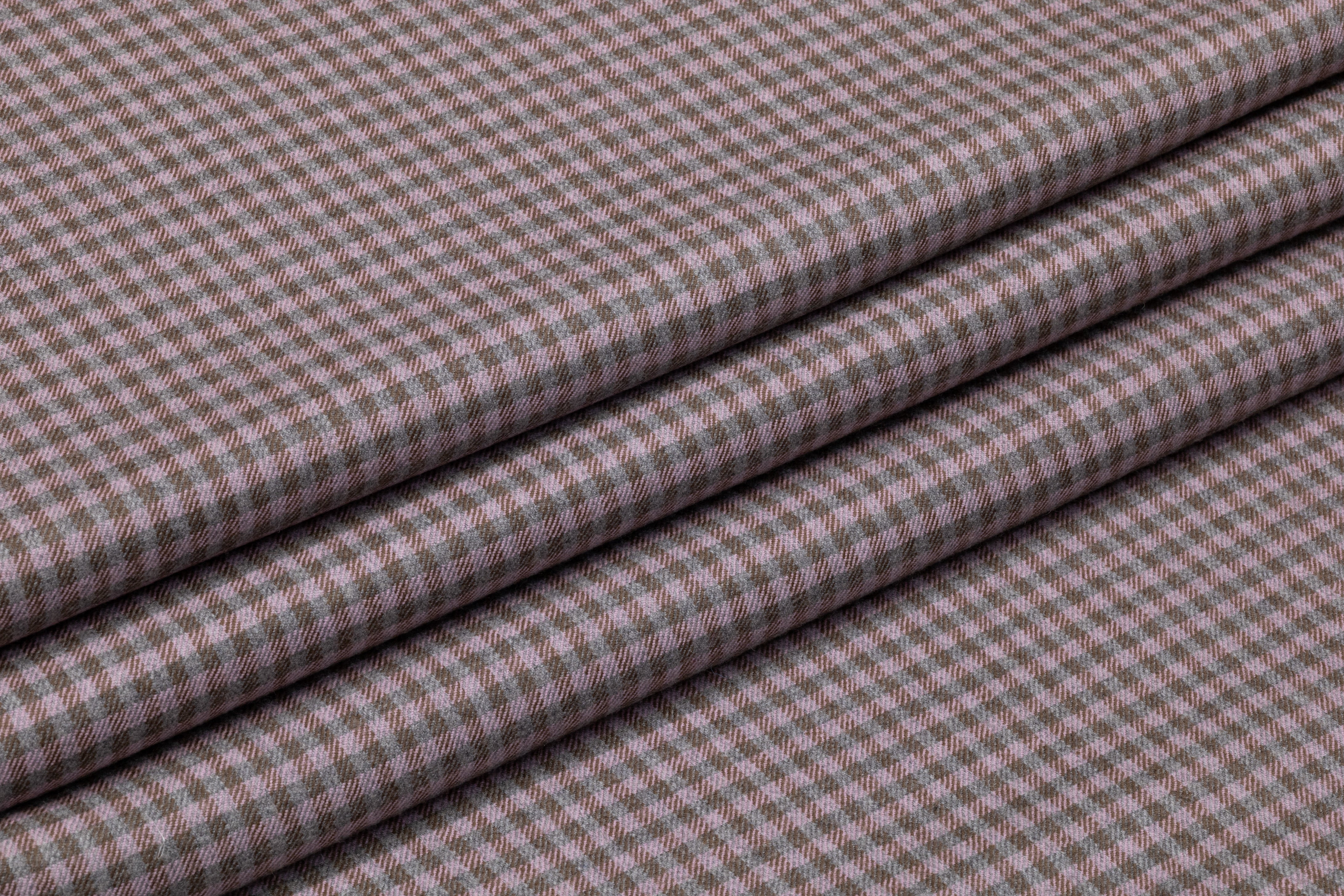 Checked Italian Stretch Wool Flannel - Dusty Rose / Brown