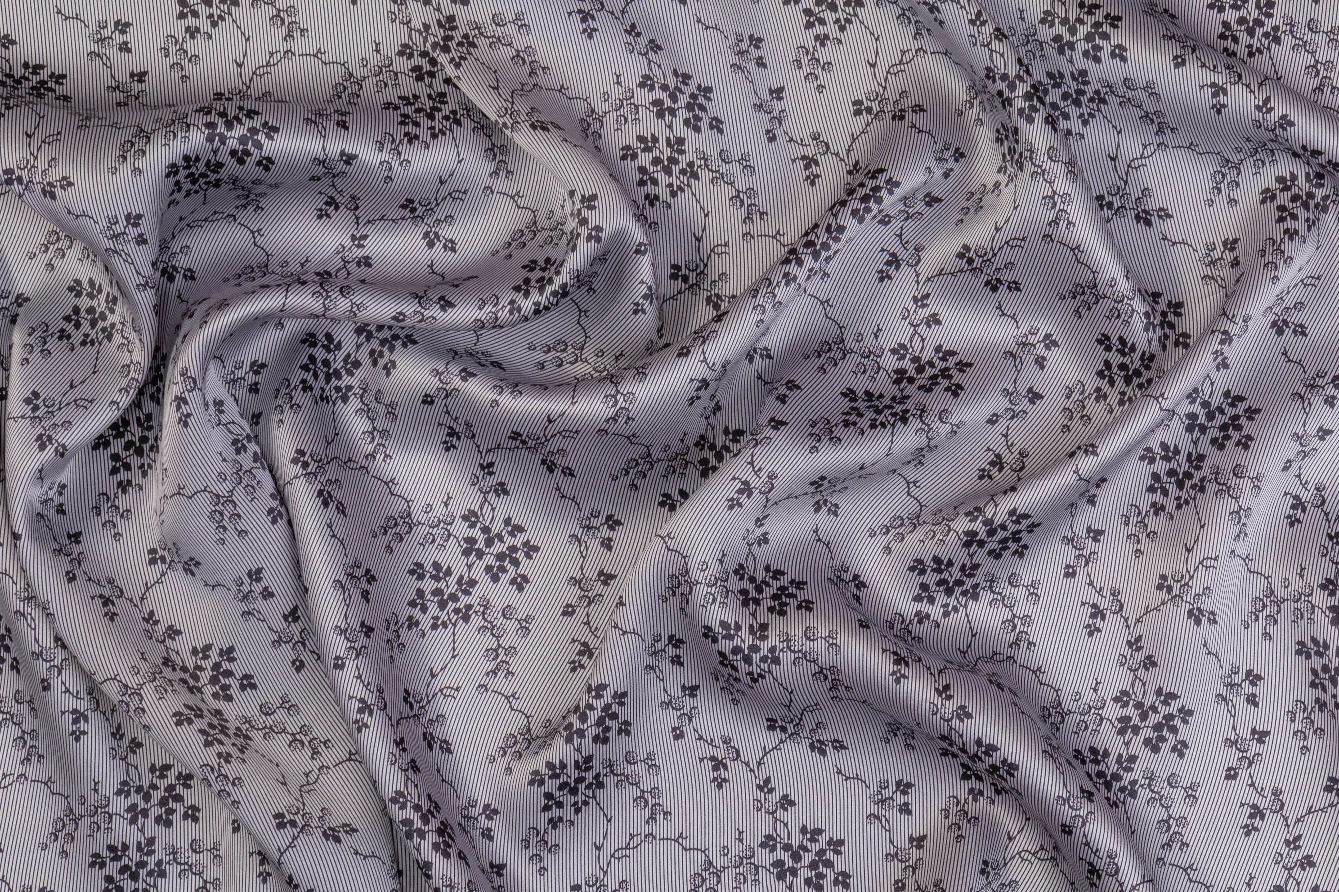 Floral Silk Charmeuse - Gray / Black