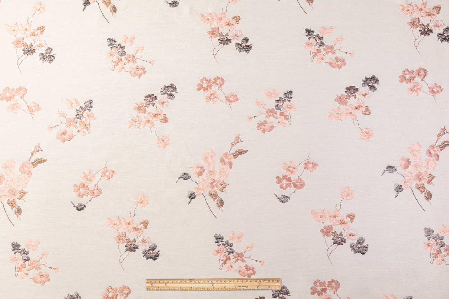 Floral Metallic Silk Blend Brocade - Beige / Pink / Gray