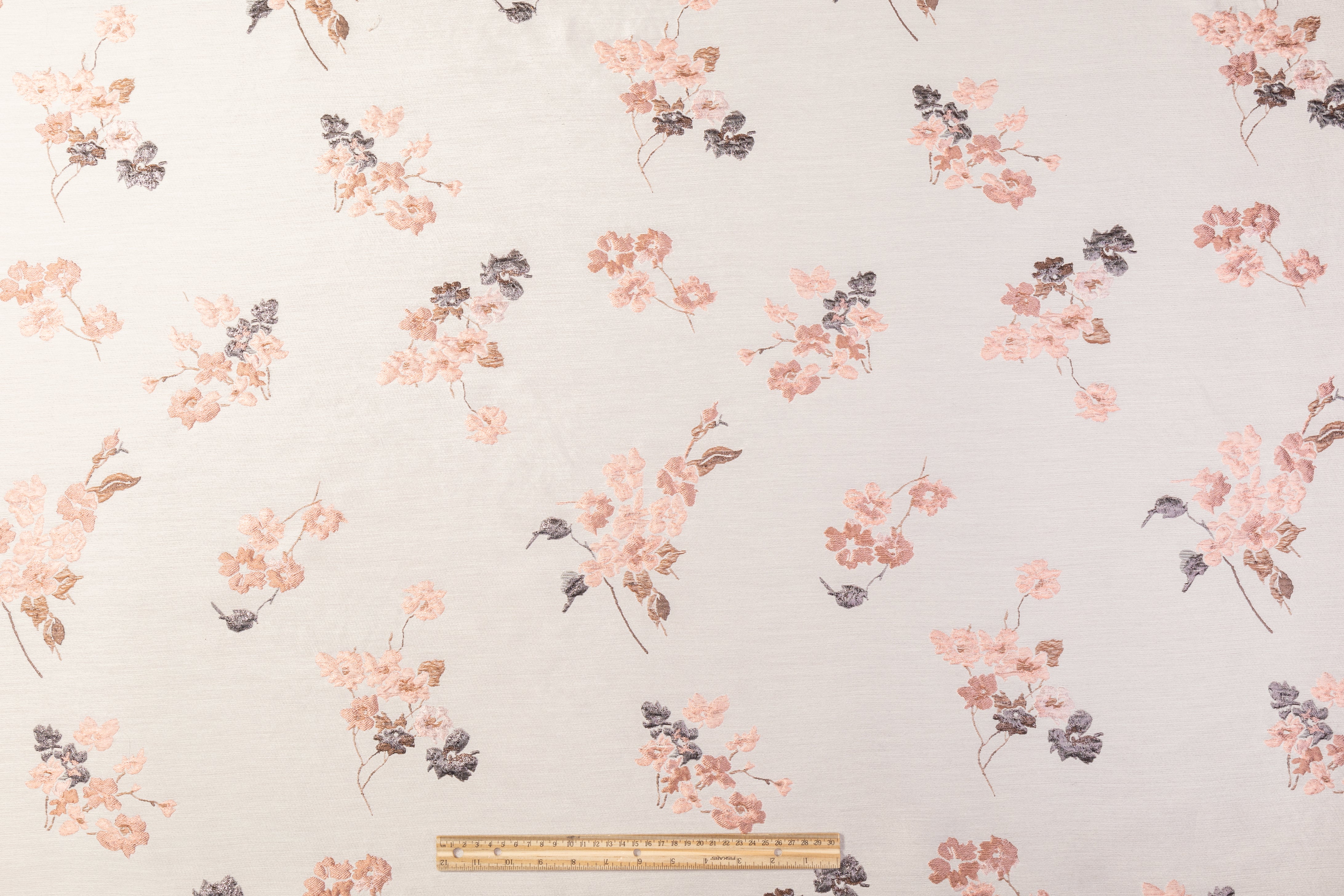 Floral Metallic Silk Blend Brocade - Beige / Pink / Gray