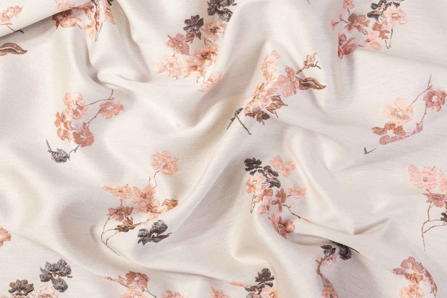 Floral Metallic Silk Blend Brocade - Beige / Pink / Gray