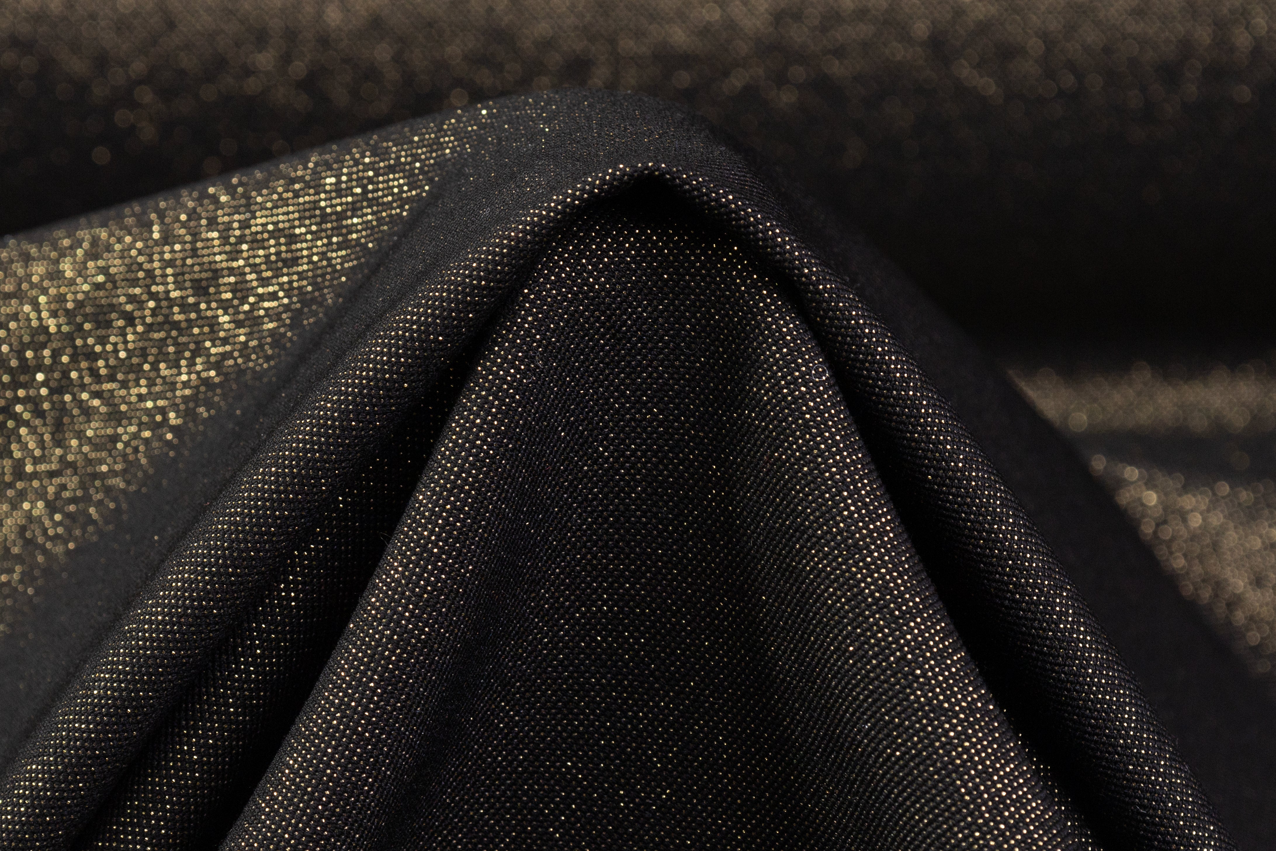Metallic Italian Poly Viscose Suiting - Black / Gold
