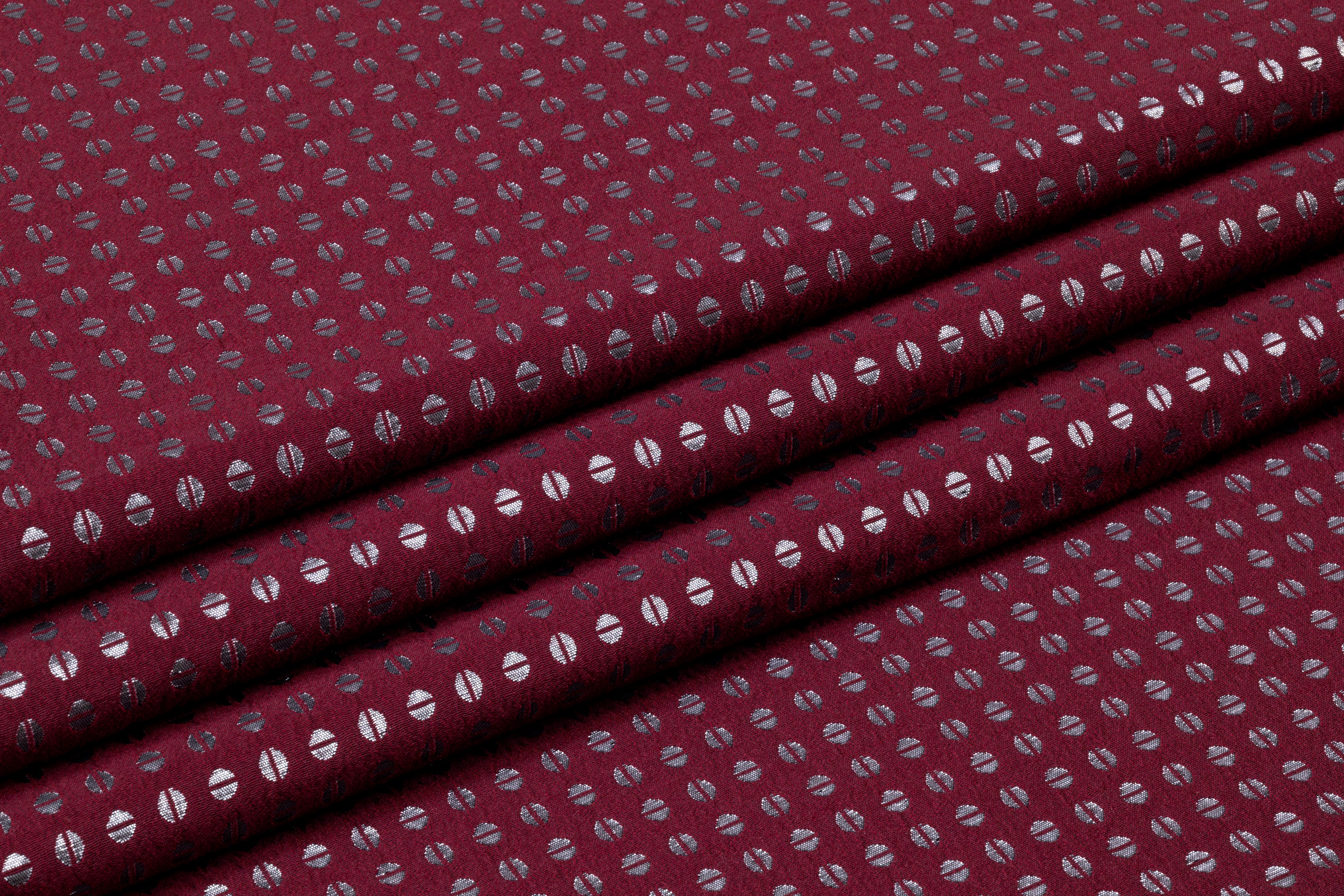 Metallic Italian Wool Blend Brocade - Burgundy / Silver