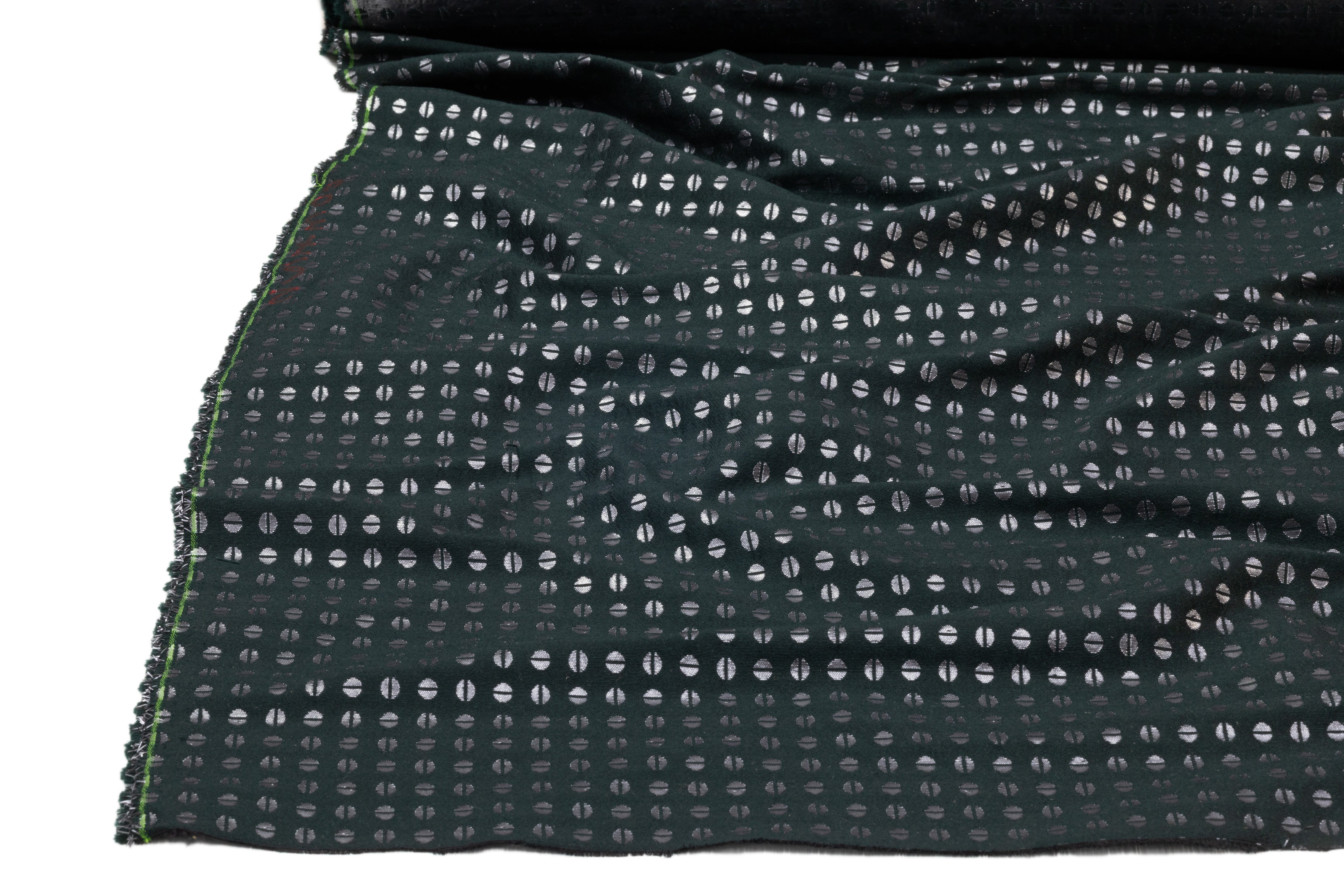 Metallic Italian Wool Blend Brocade - Green / Silver