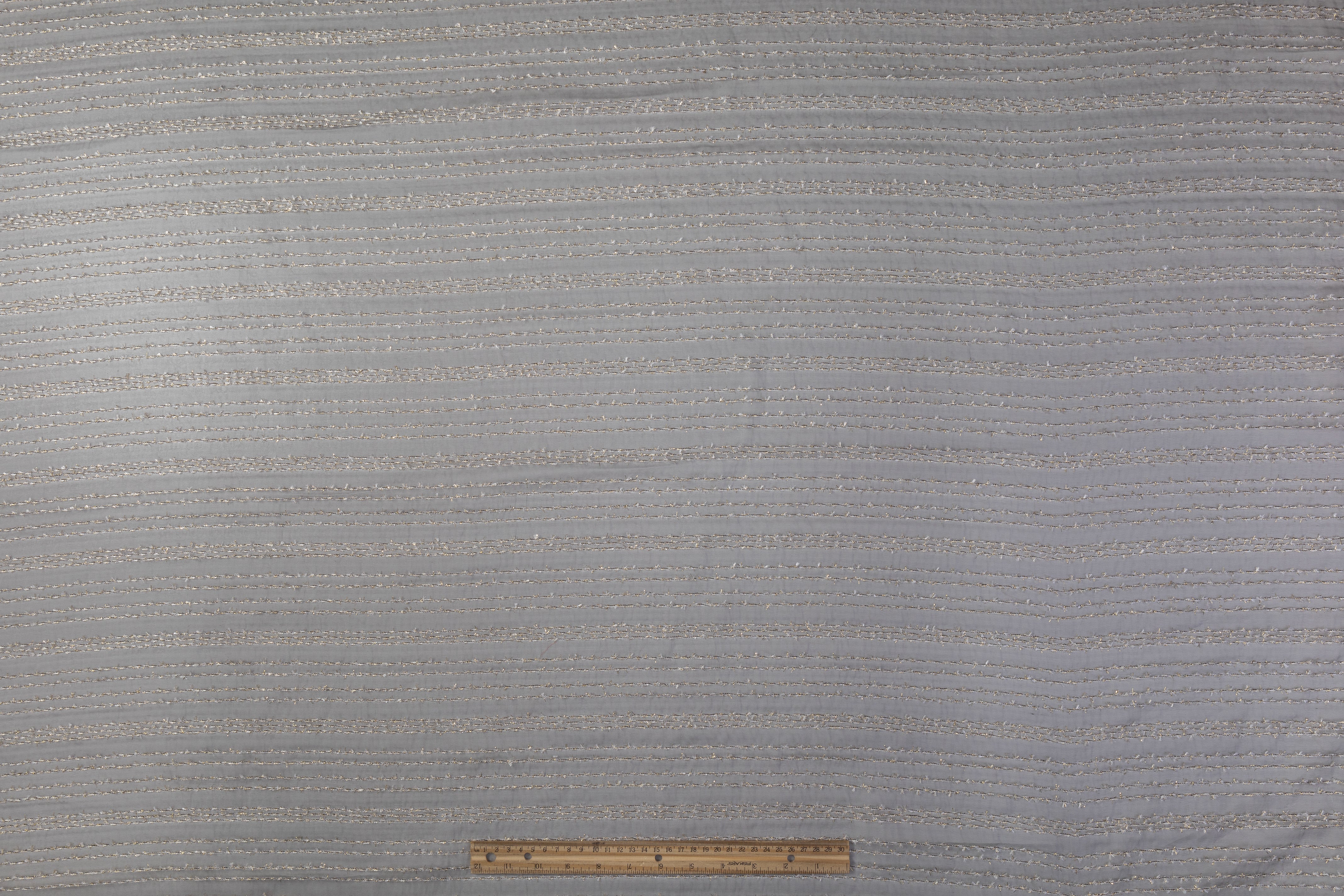Embroidered Italian Silk Nylon Organza - Gray / White / Gold