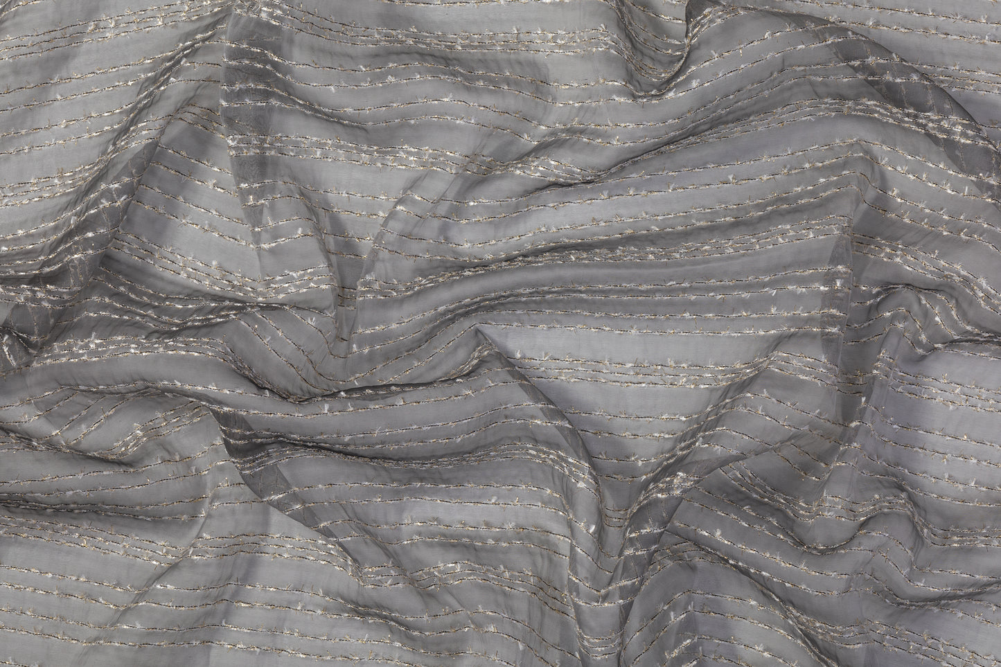 Embroidered Italian Silk Nylon Organza - Gray / White / Gold