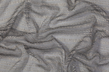 Embroidered Italian Silk Nylon Organza - Gray / White / Gold