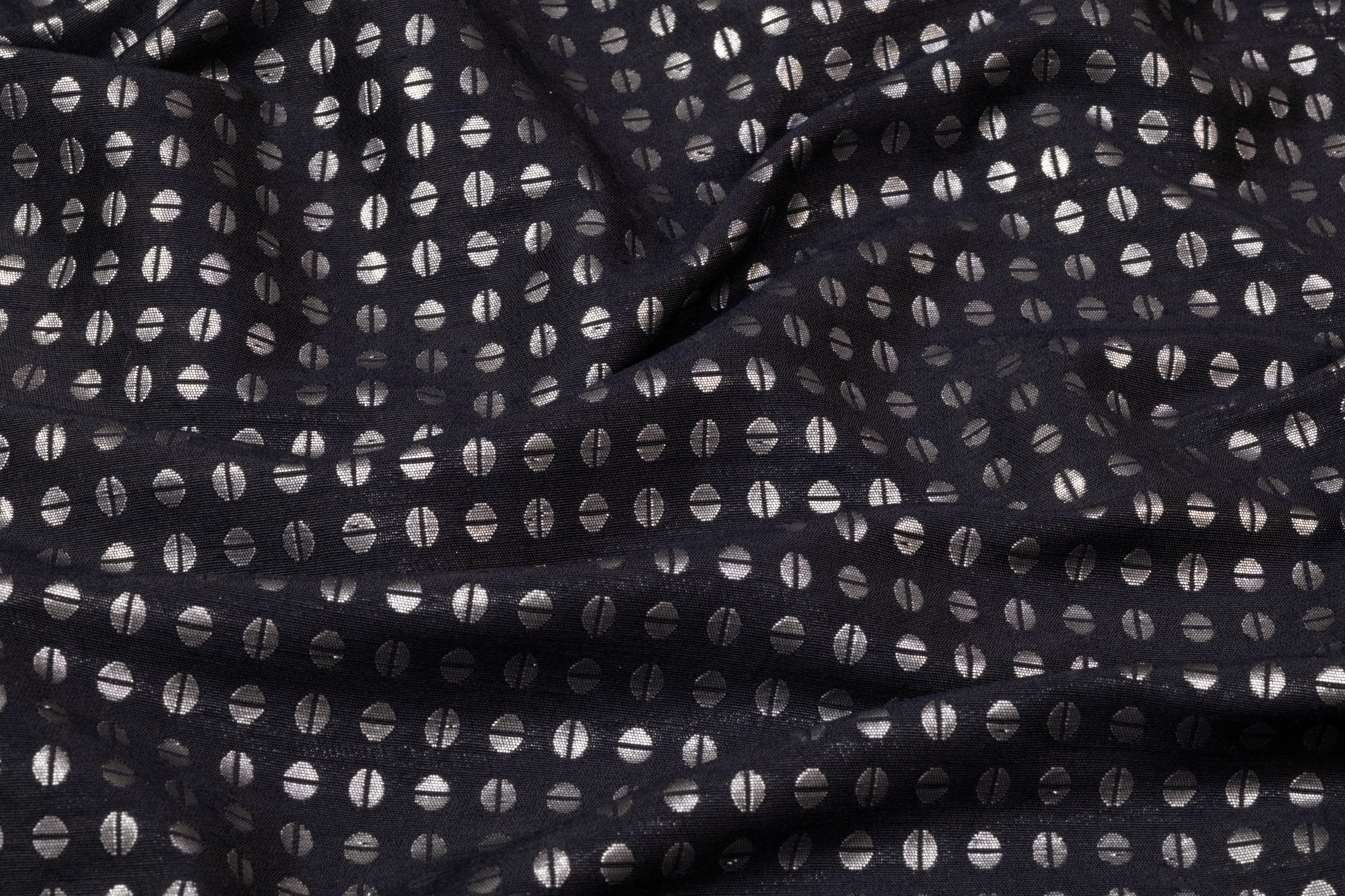 Metallic Italian Wool Blend Brocade - Navy / Silver