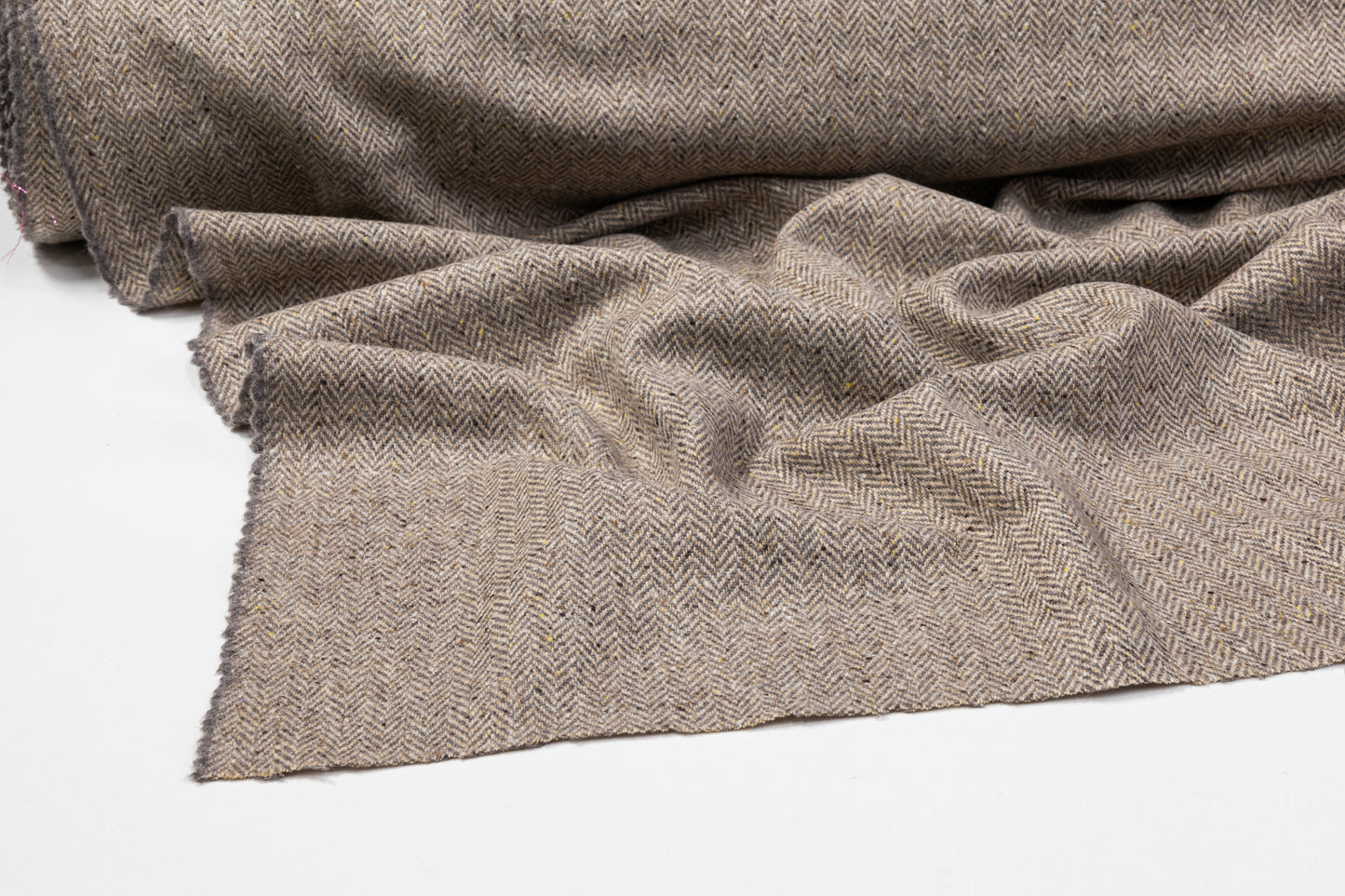 Herringbone Tweed Italian Wool Coating - Gray / Brown