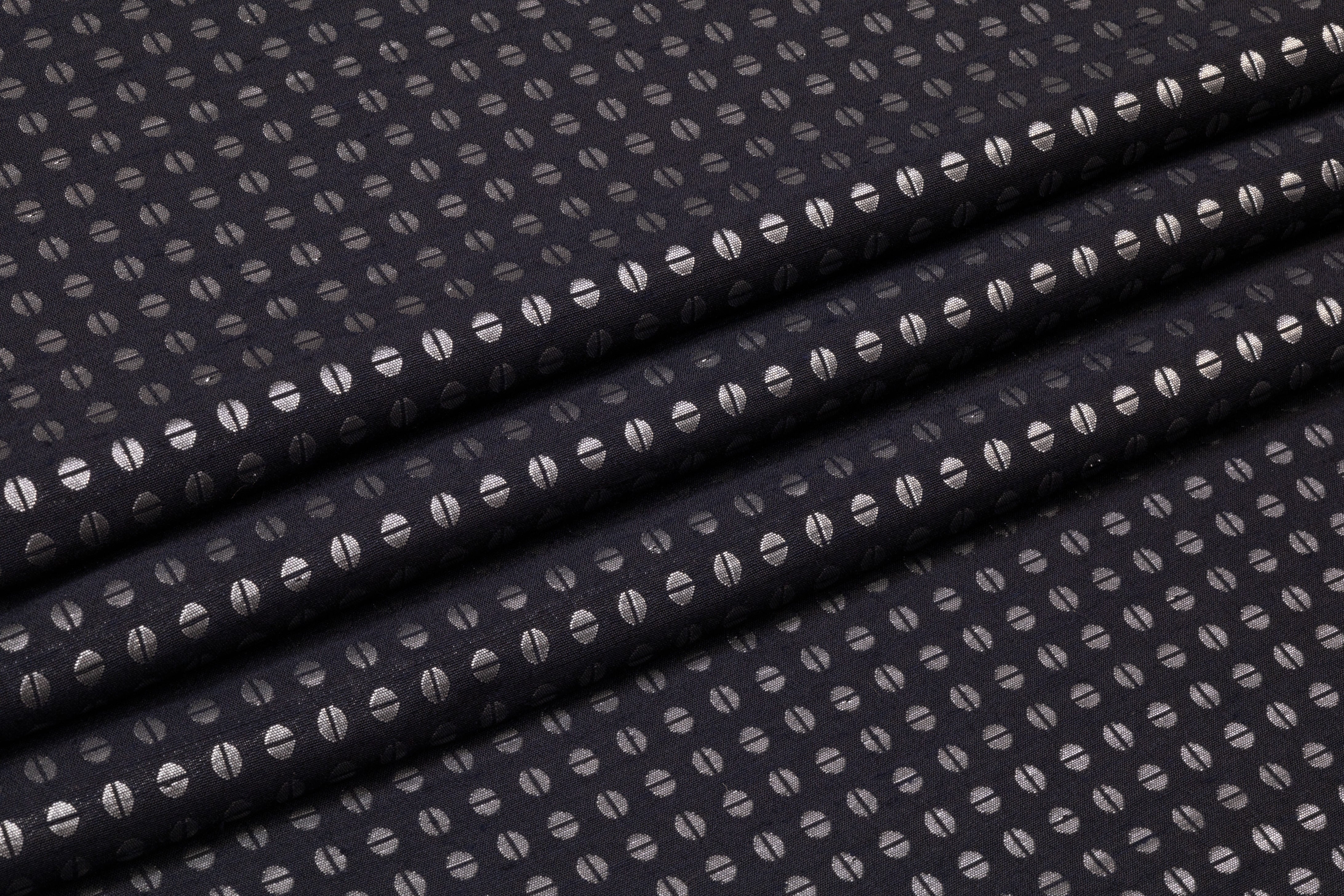 Metallic Italian Wool Blend Brocade - Navy / Silver
