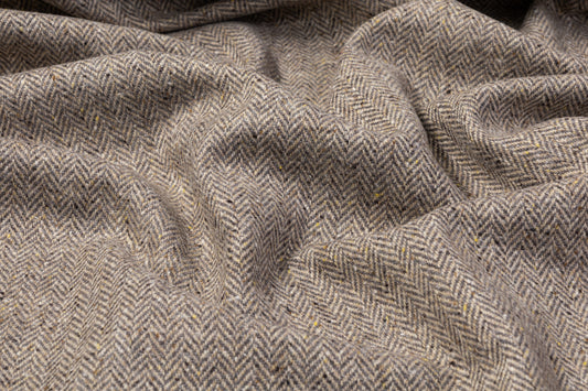 Herringbone Tweed Italian Wool Coating - Gray / Brown