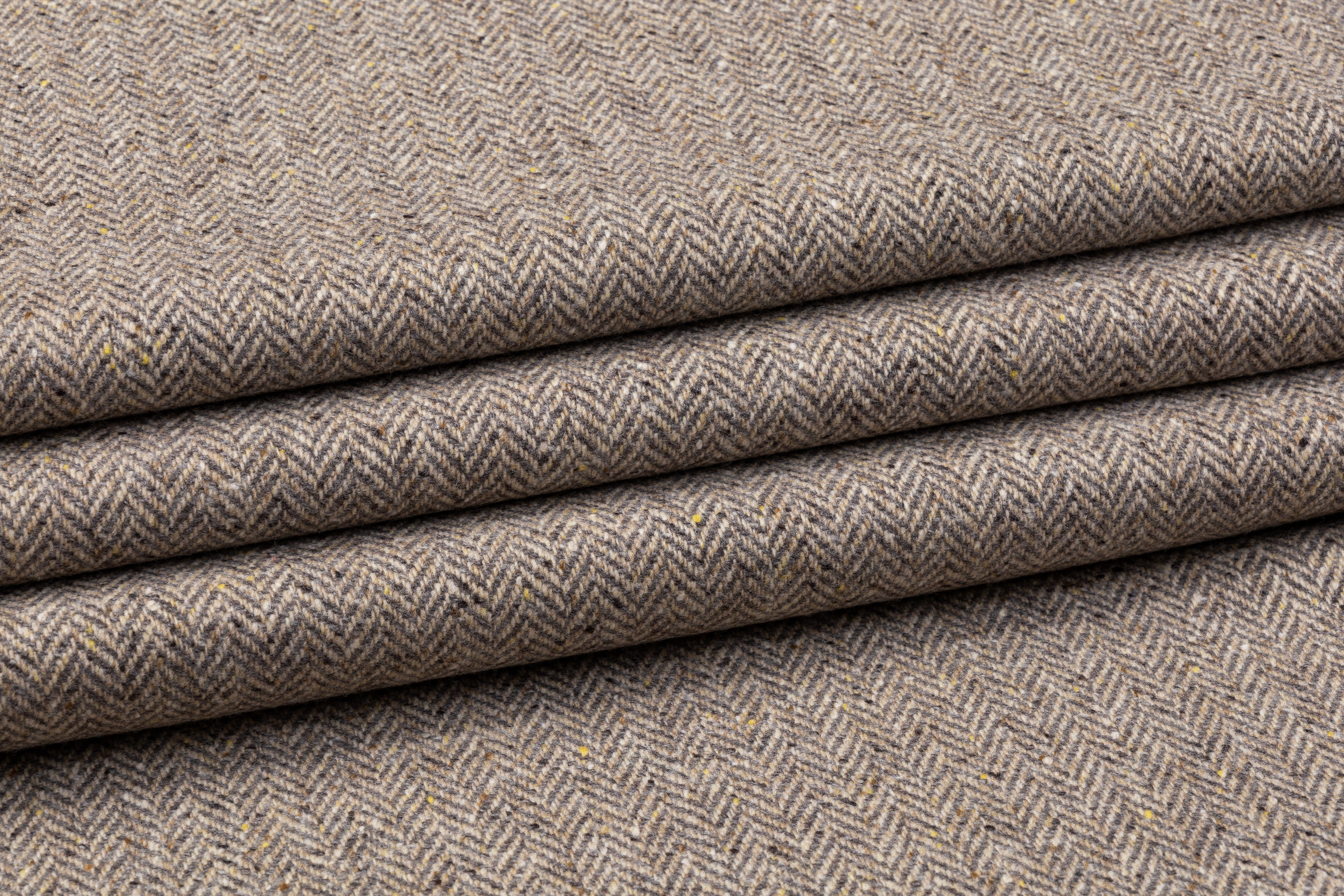 Herringbone Tweed Italian Wool Coating - Gray / Brown