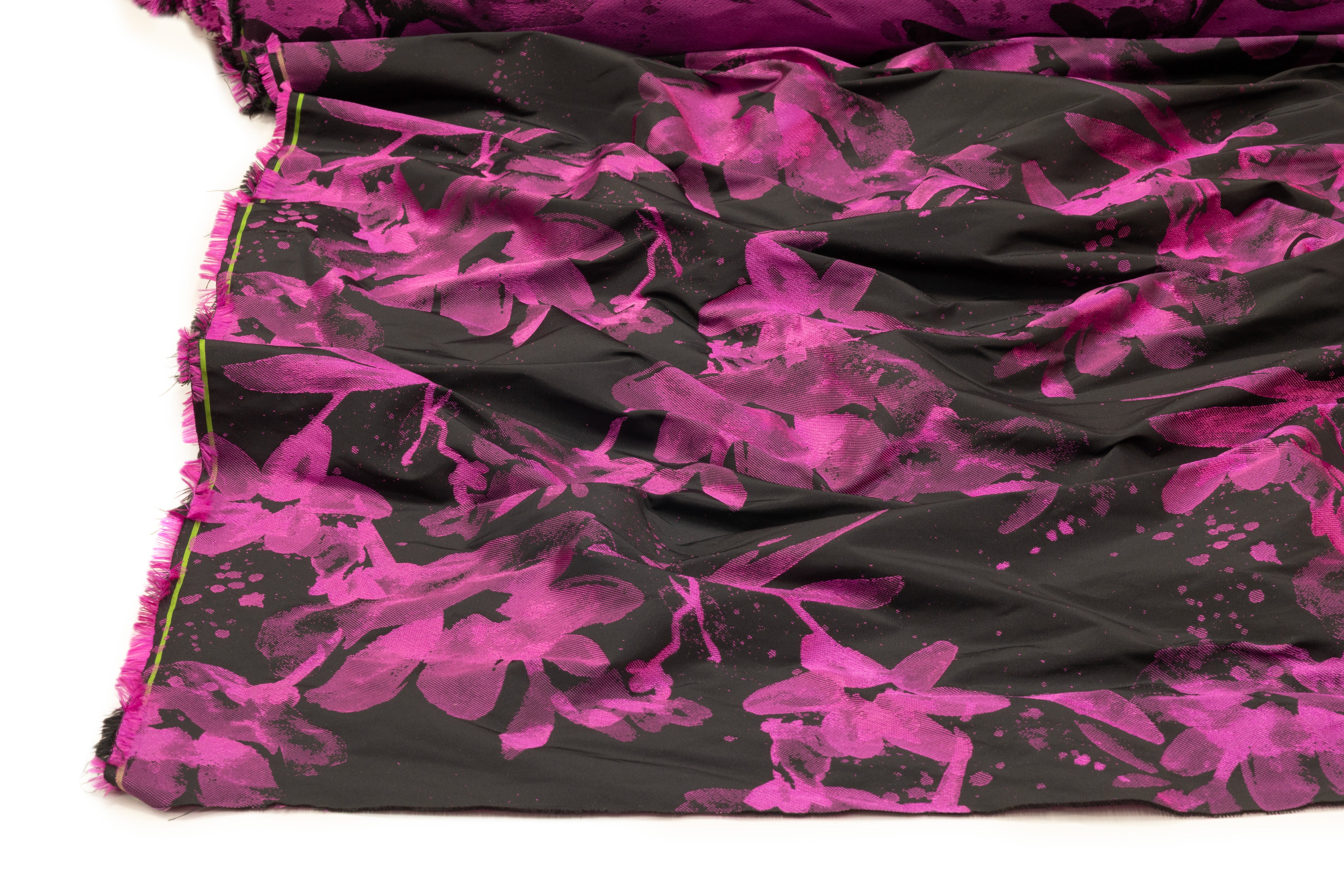 Floral Italian Taffeta Jacquard - Black / Fuchsia