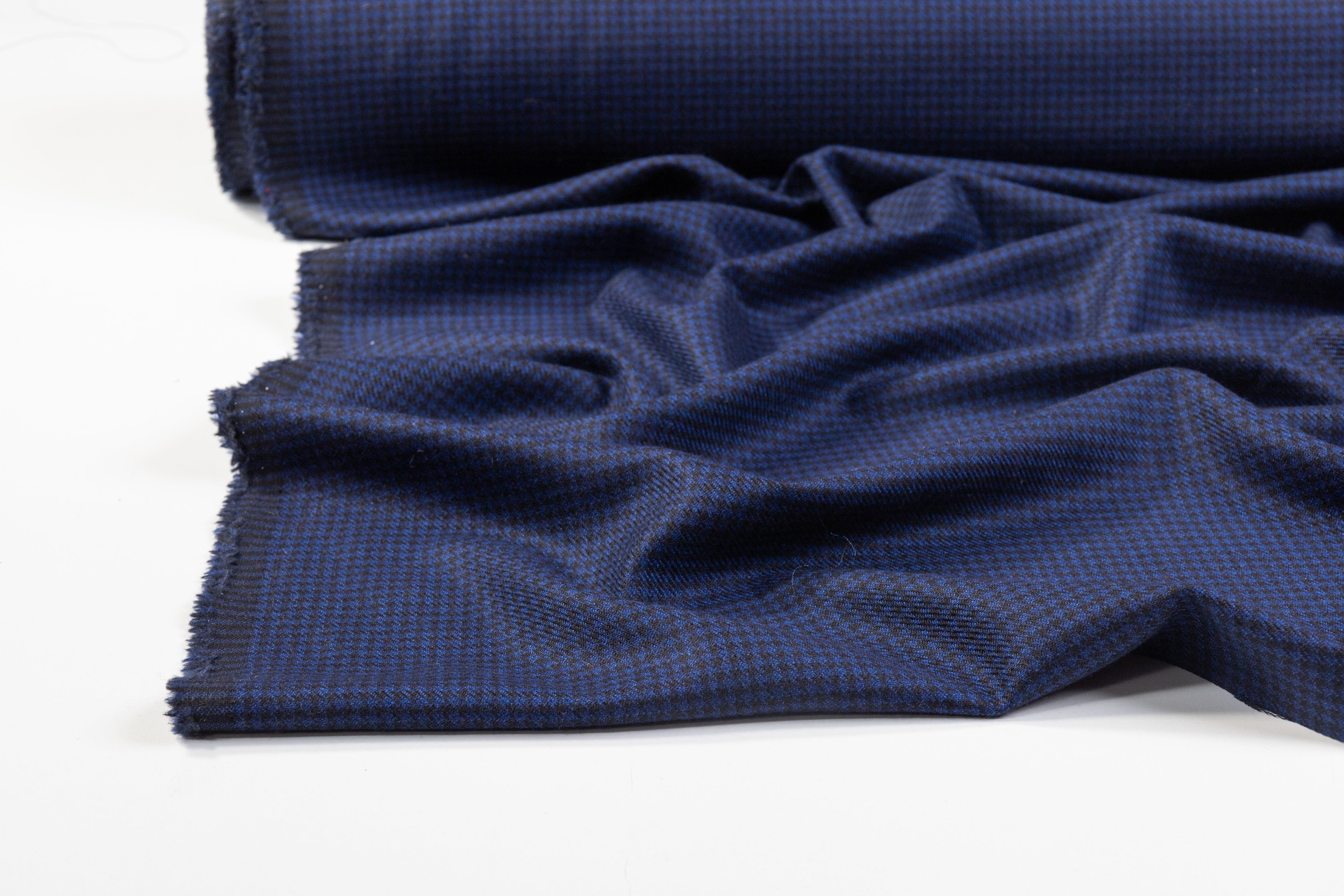Micro Houndstooth Italian Wool Suiting - Blue / Black