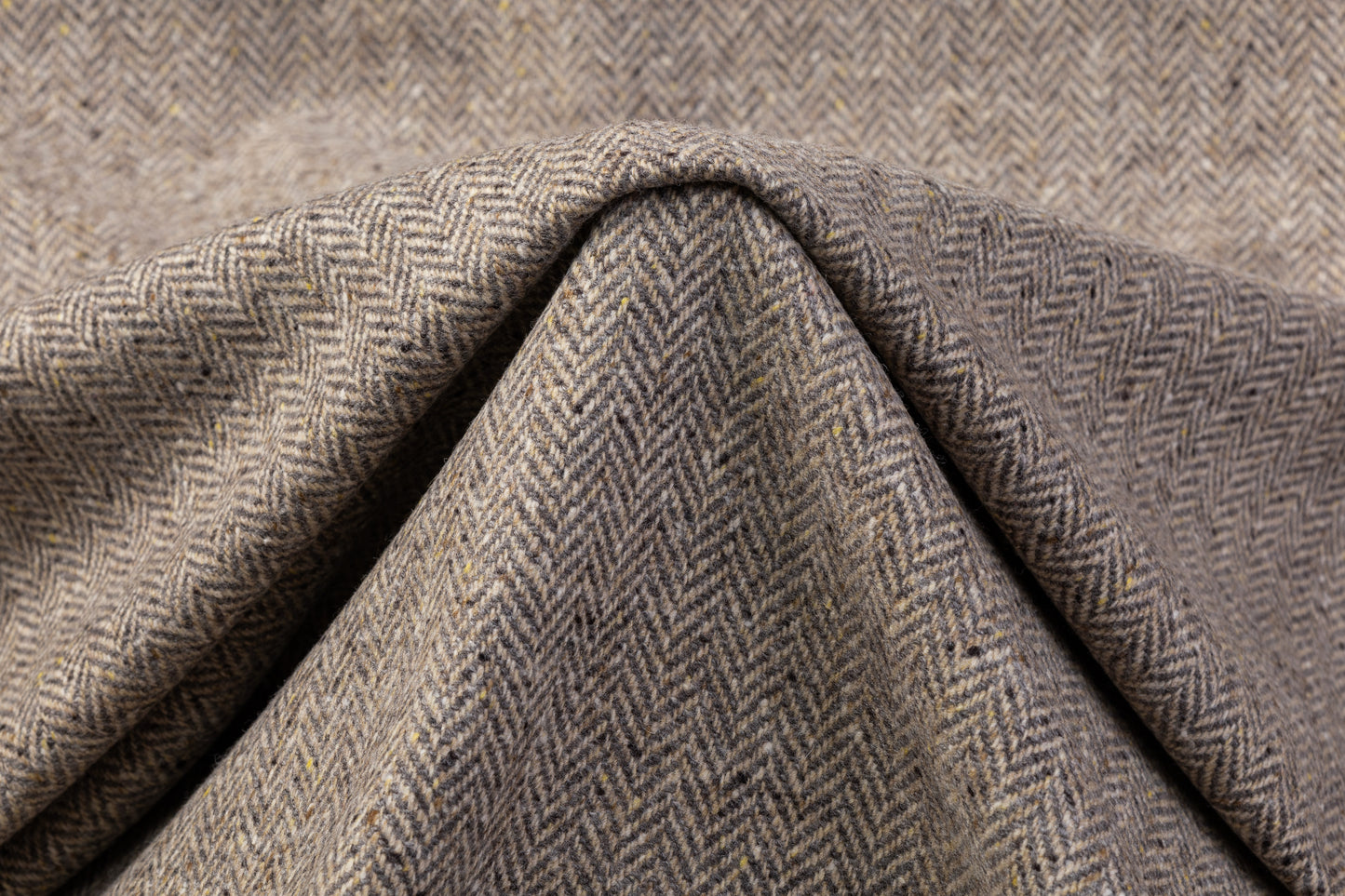 Herringbone Tweed Italian Wool Coating - Gray / Brown