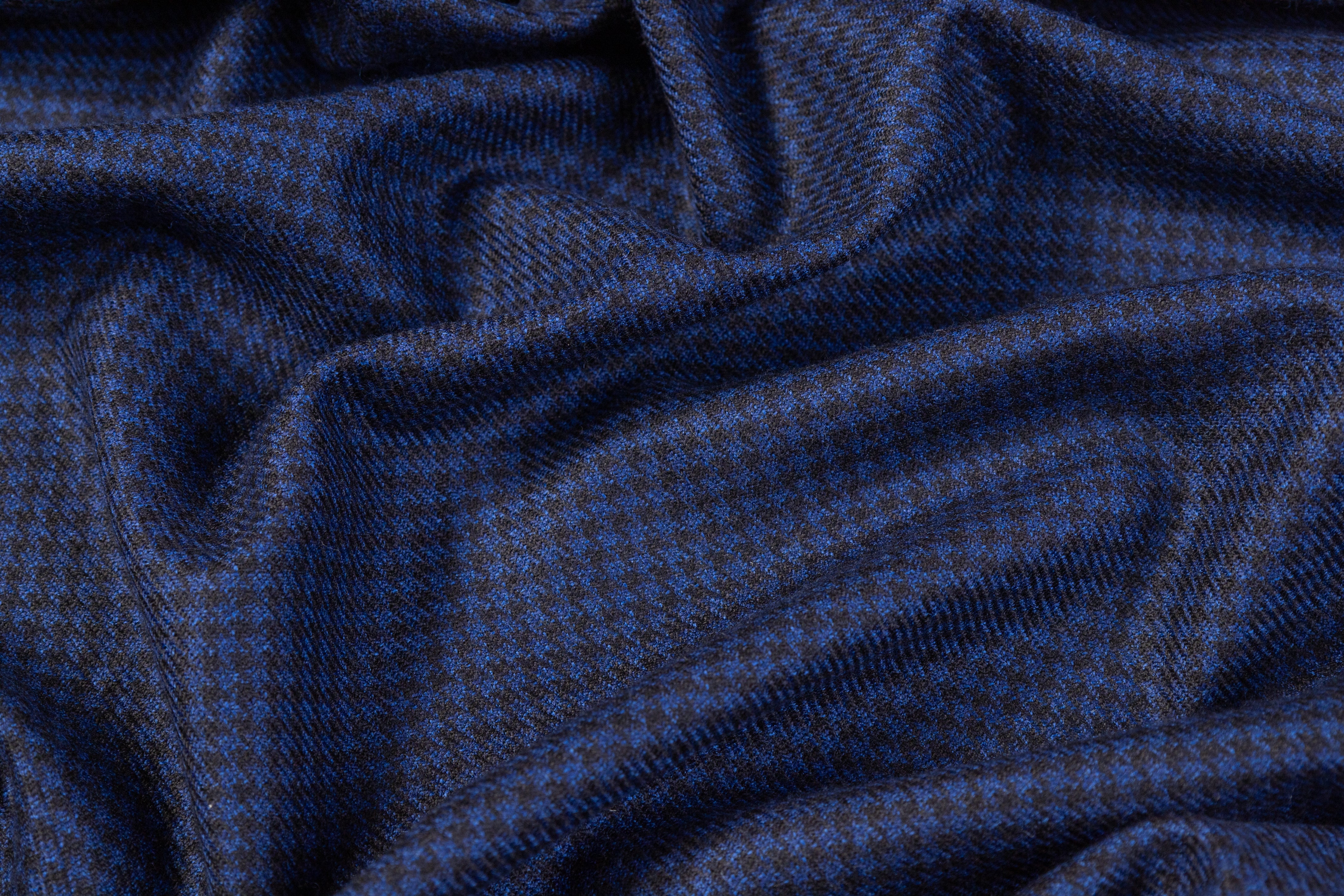 Micro Houndstooth Italian Wool Suiting - Blue / Black