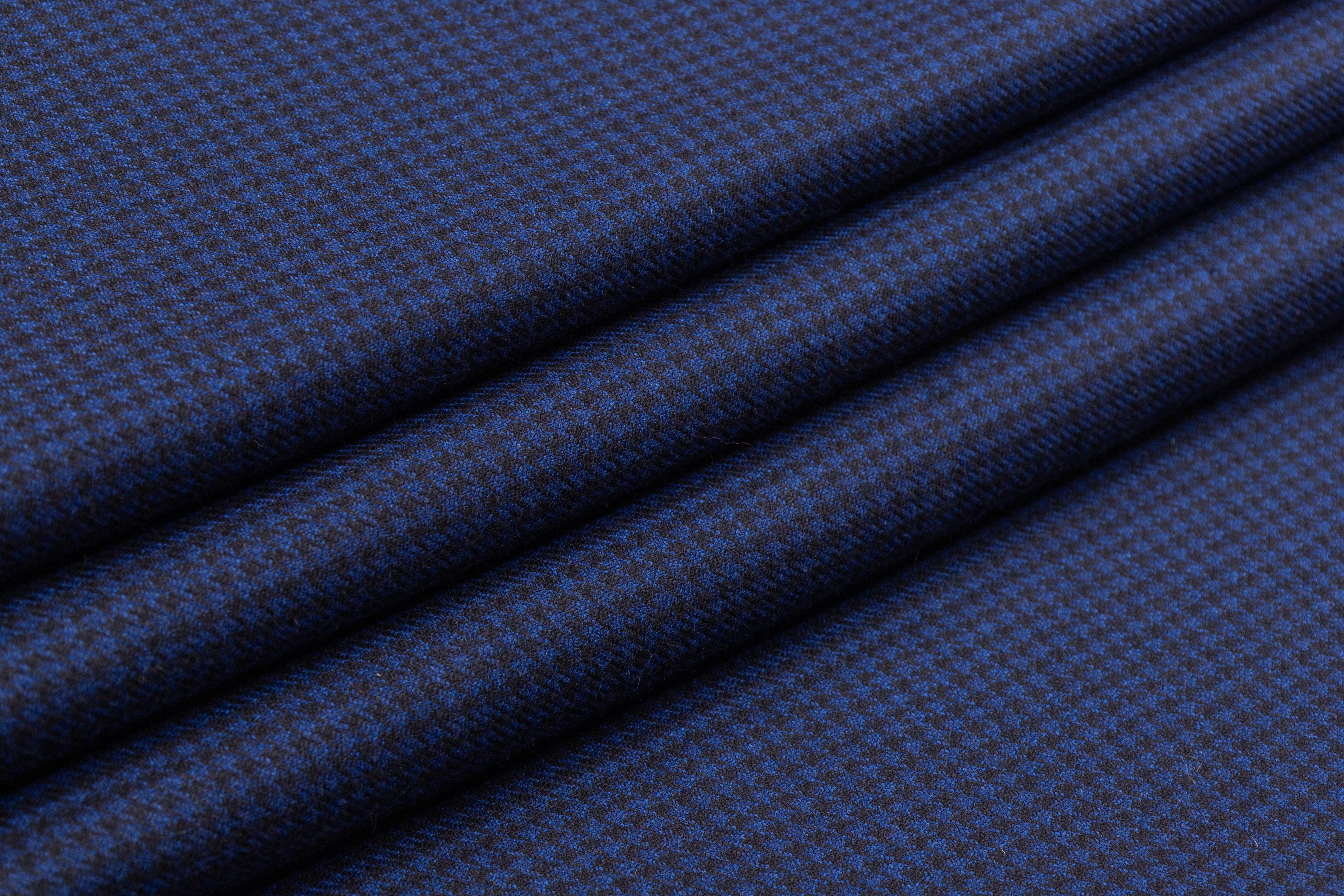 Micro Houndstooth Italian Wool Suiting - Blue / Black
