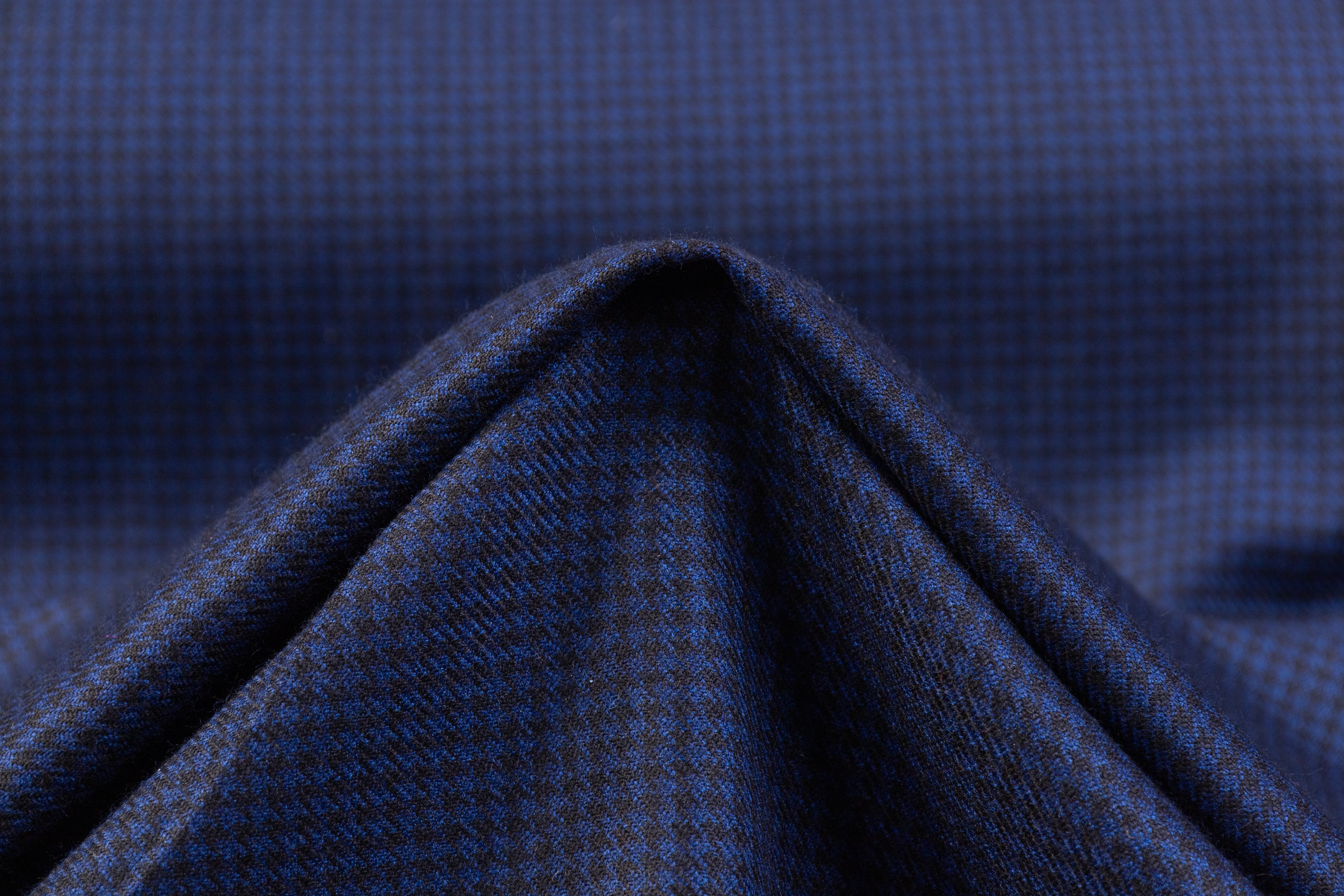 Micro Houndstooth Italian Wool Suiting - Blue / Black