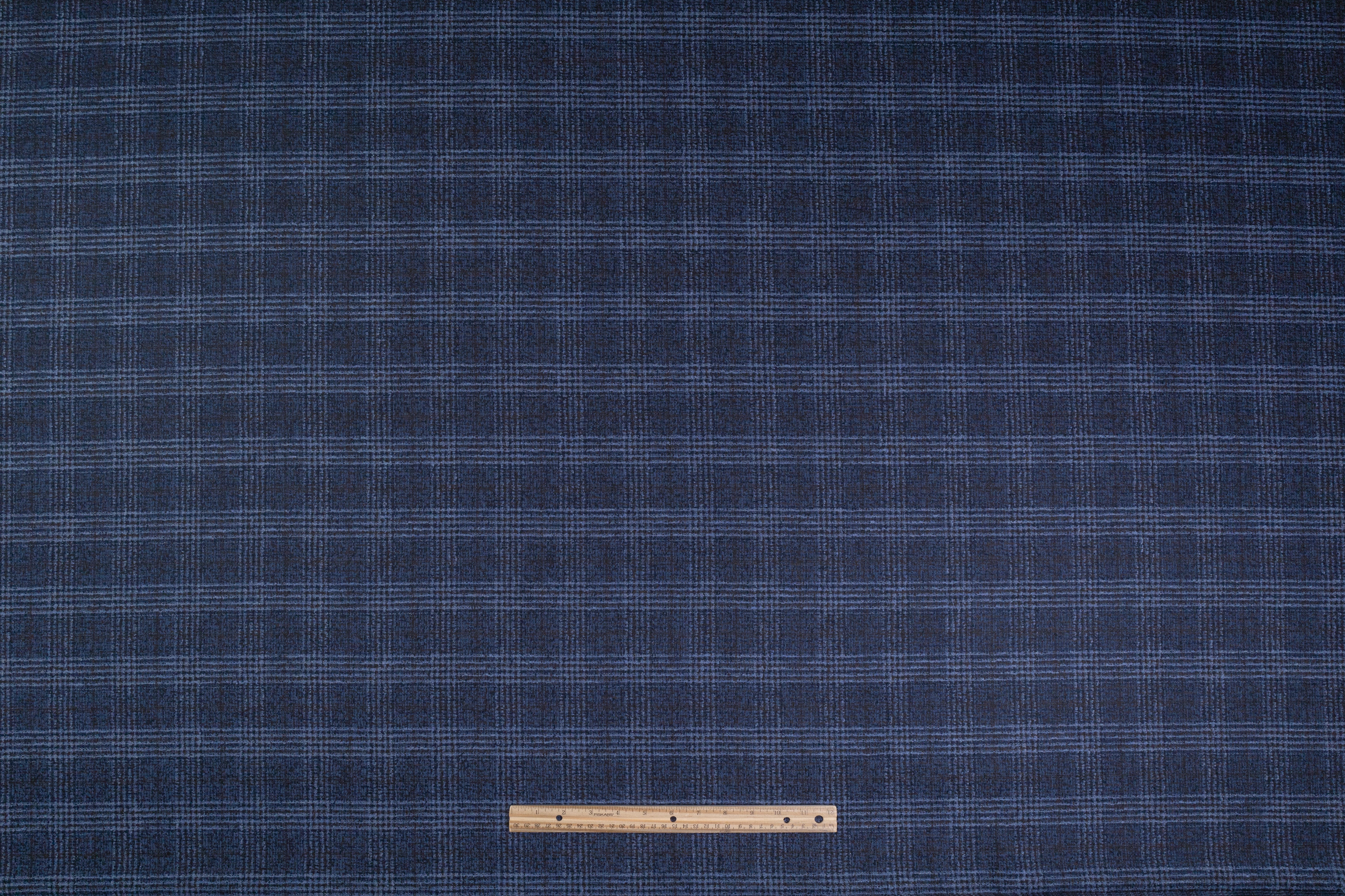 Checked Italian Wool Nylon Boucle Suiting - Navy / Dark Brown