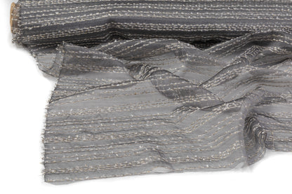 Embroidered Italian Silk Nylon Organza - Gray / White / Gold