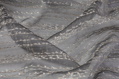 Embroidered Italian Silk Nylon Organza - Gray / White / Gold
