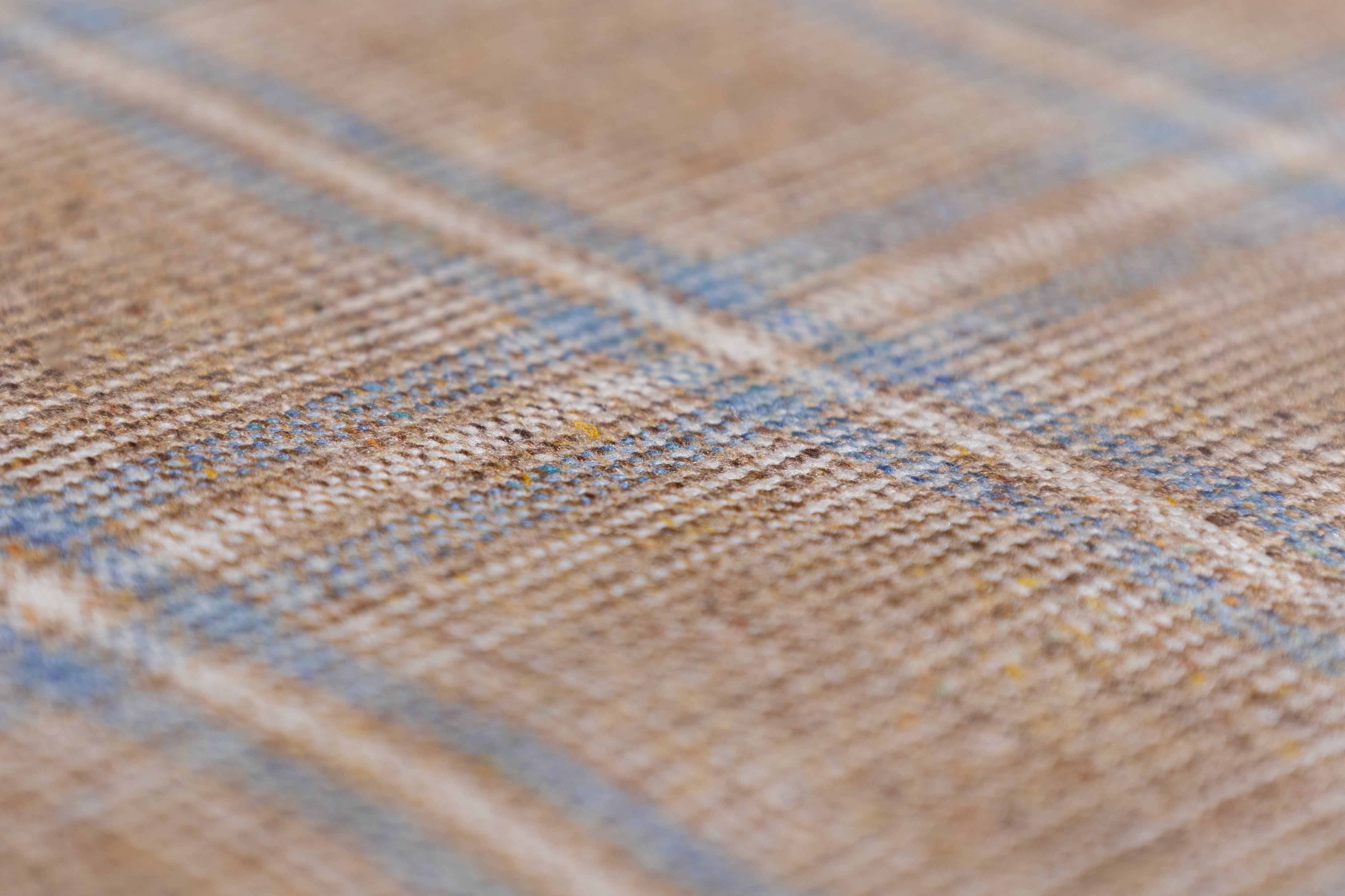 Checked Italian Pure Silk Suiting - Tan / Blue