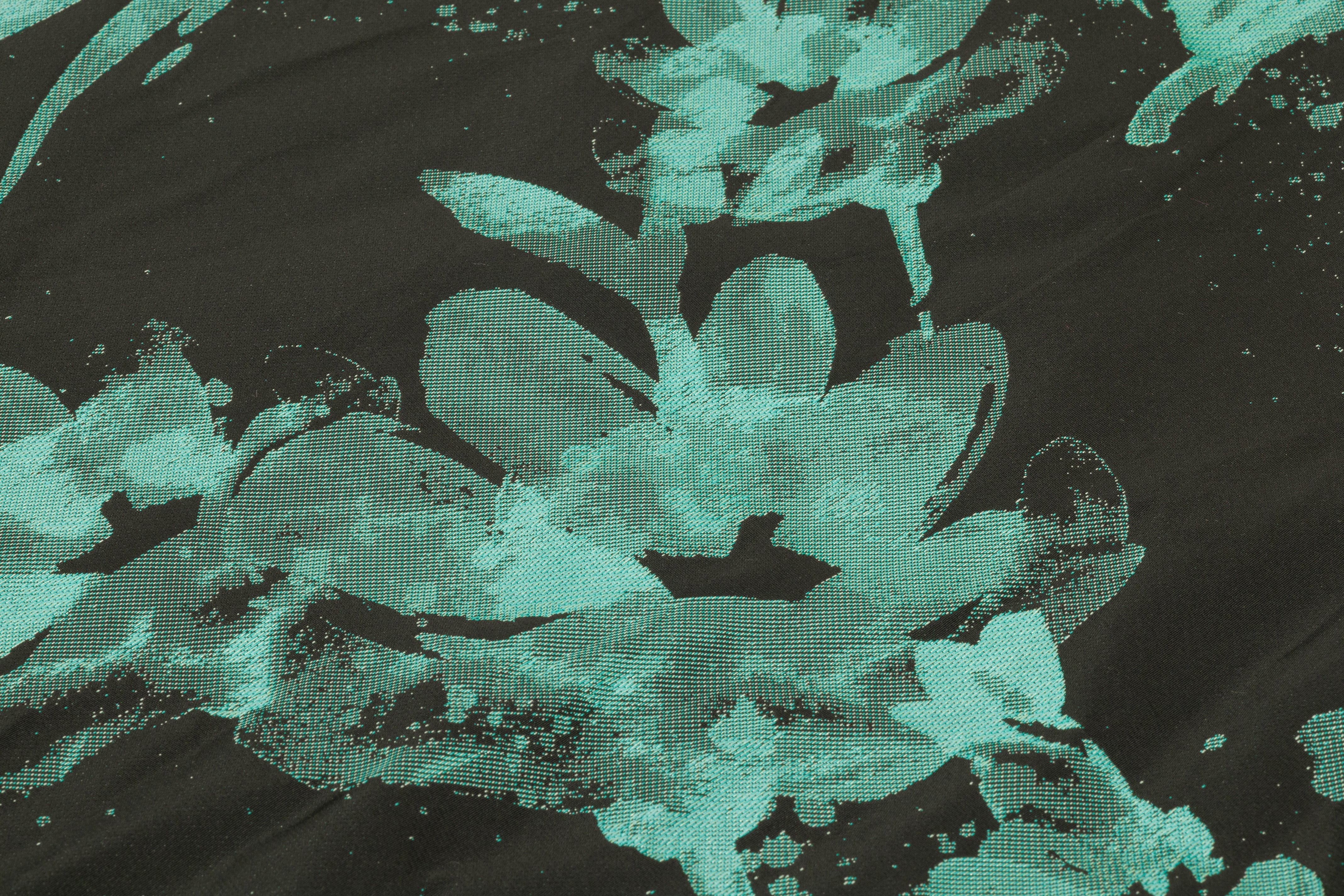 Floral Italian Taffeta Jacquard - Black / Aqua Green