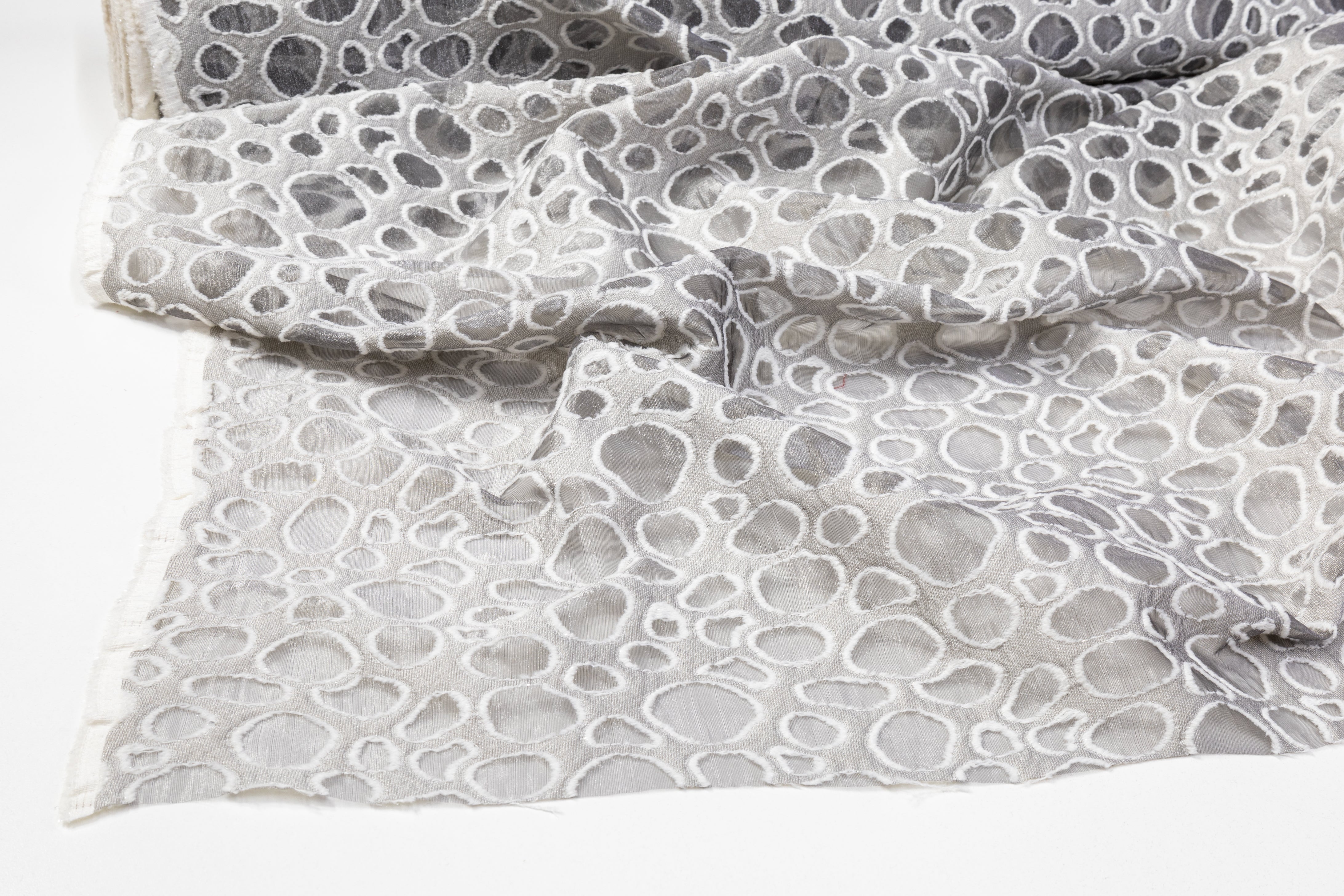 Wool Blend Organza Fil Coupé - Gray / White