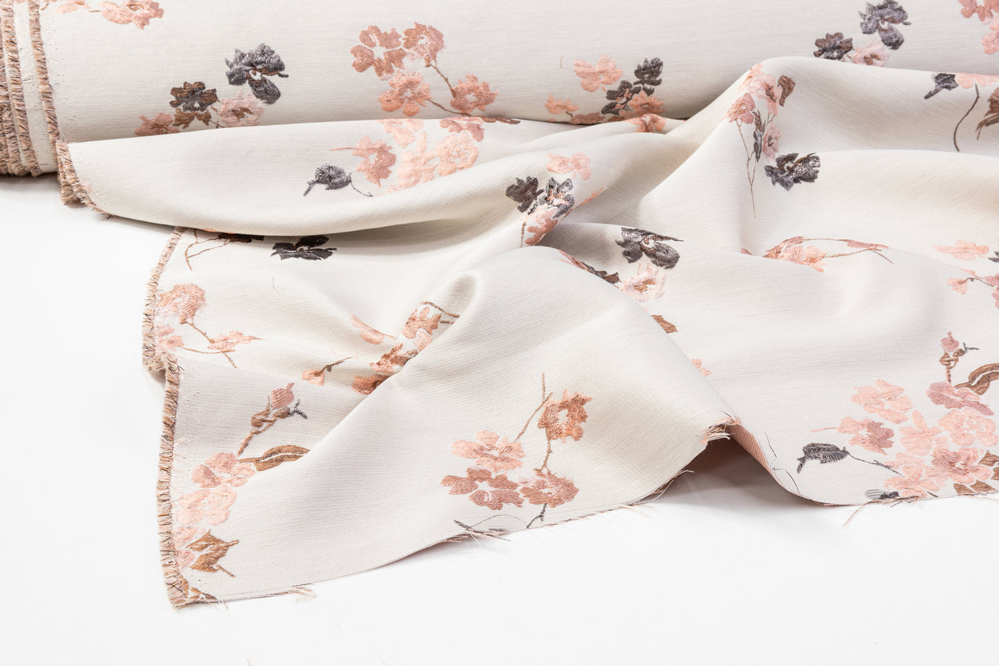 Floral Metallic Silk Blend Brocade - Beige / Pink / Gray