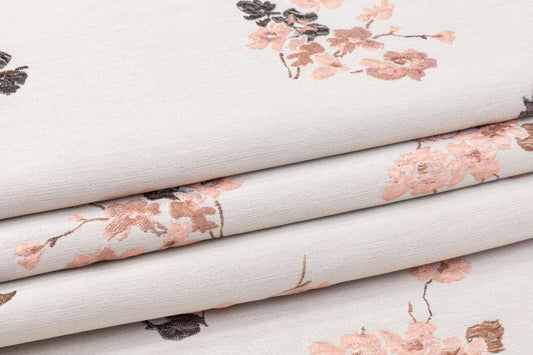 Floral Metallic Silk Blend Brocade - Beige / Pink / Gray