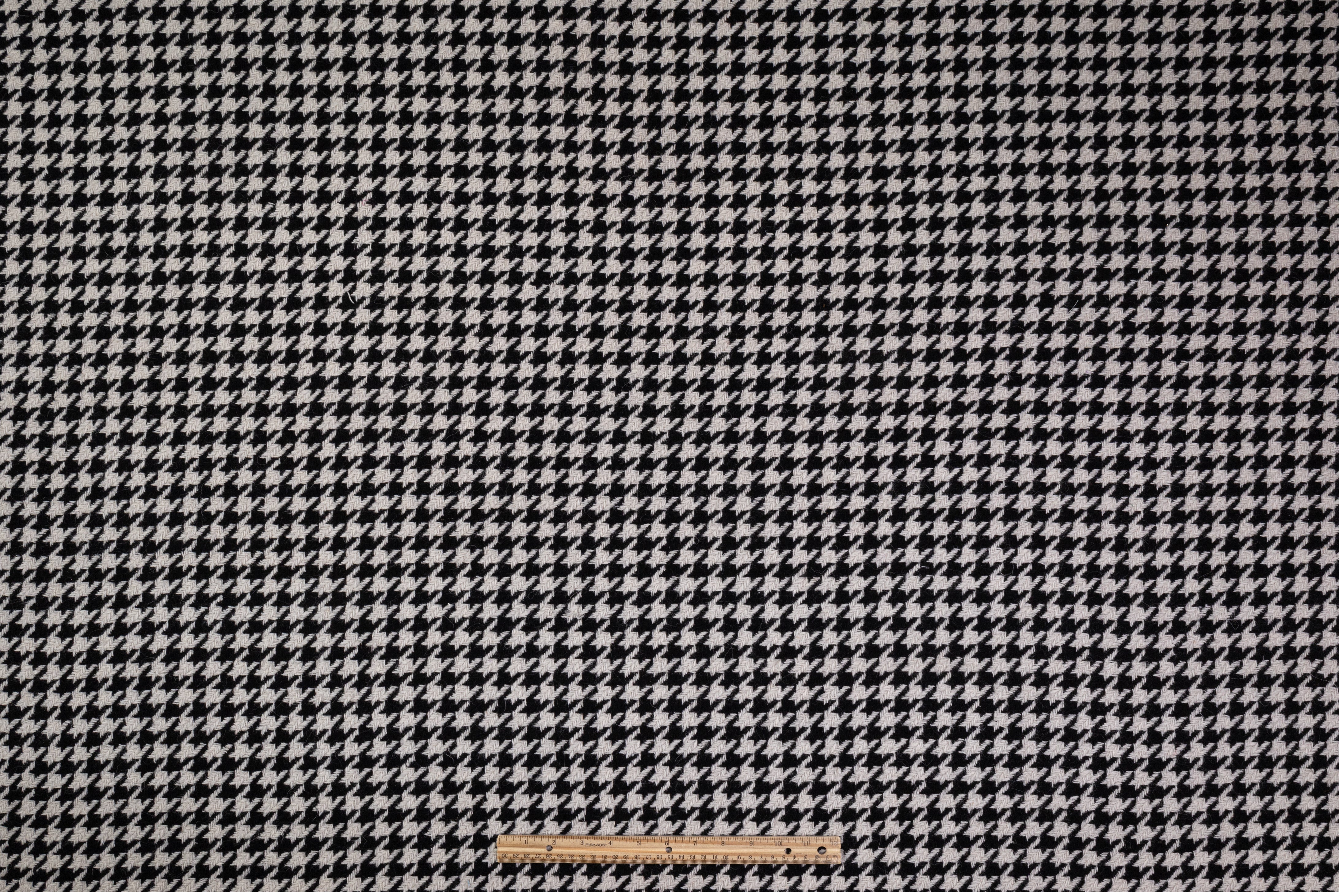 Houndstooth Italian Wool Tweed Coating - Black / Off White