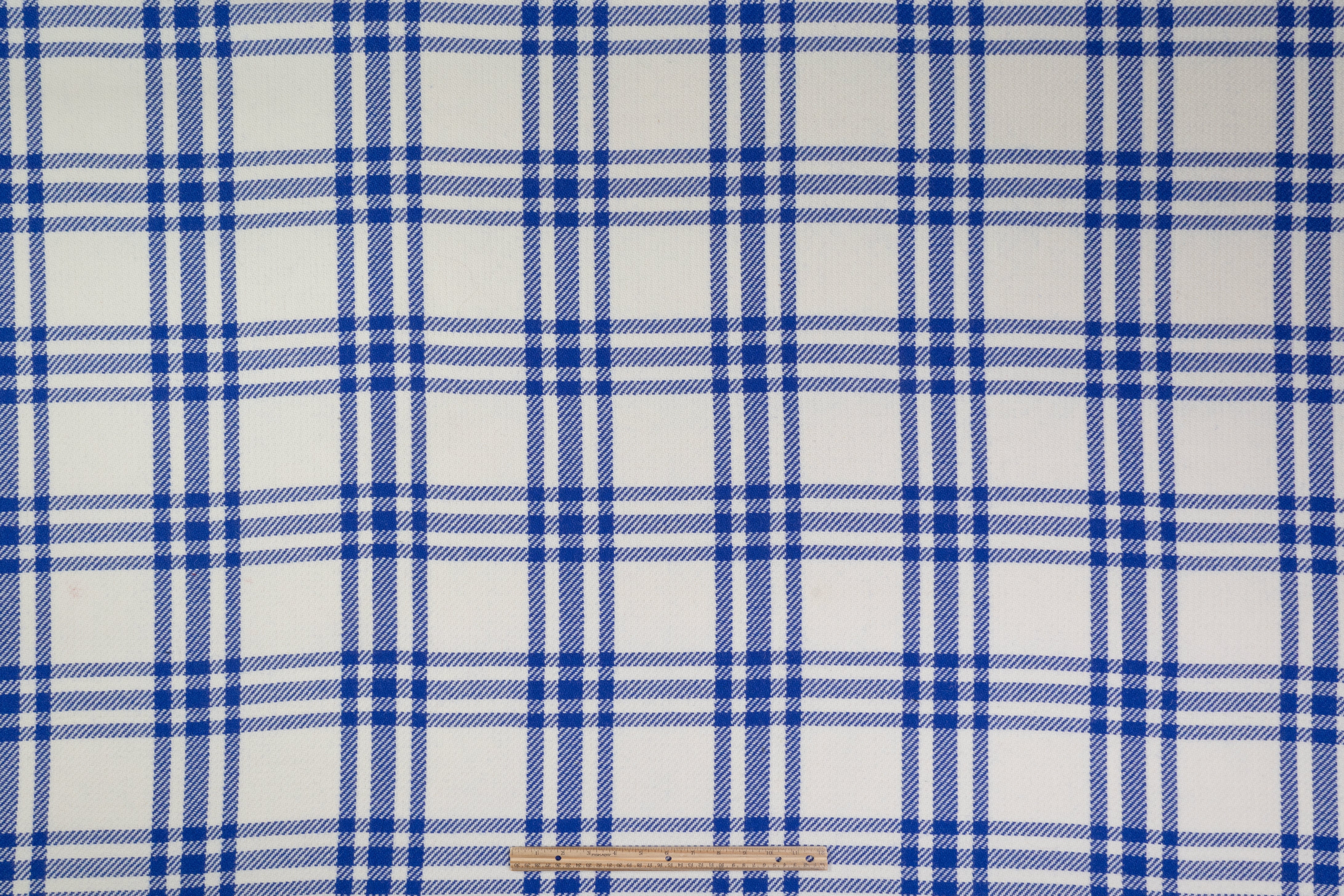 Double Faced Plaid Italian Wool Coating - Blue / Off White