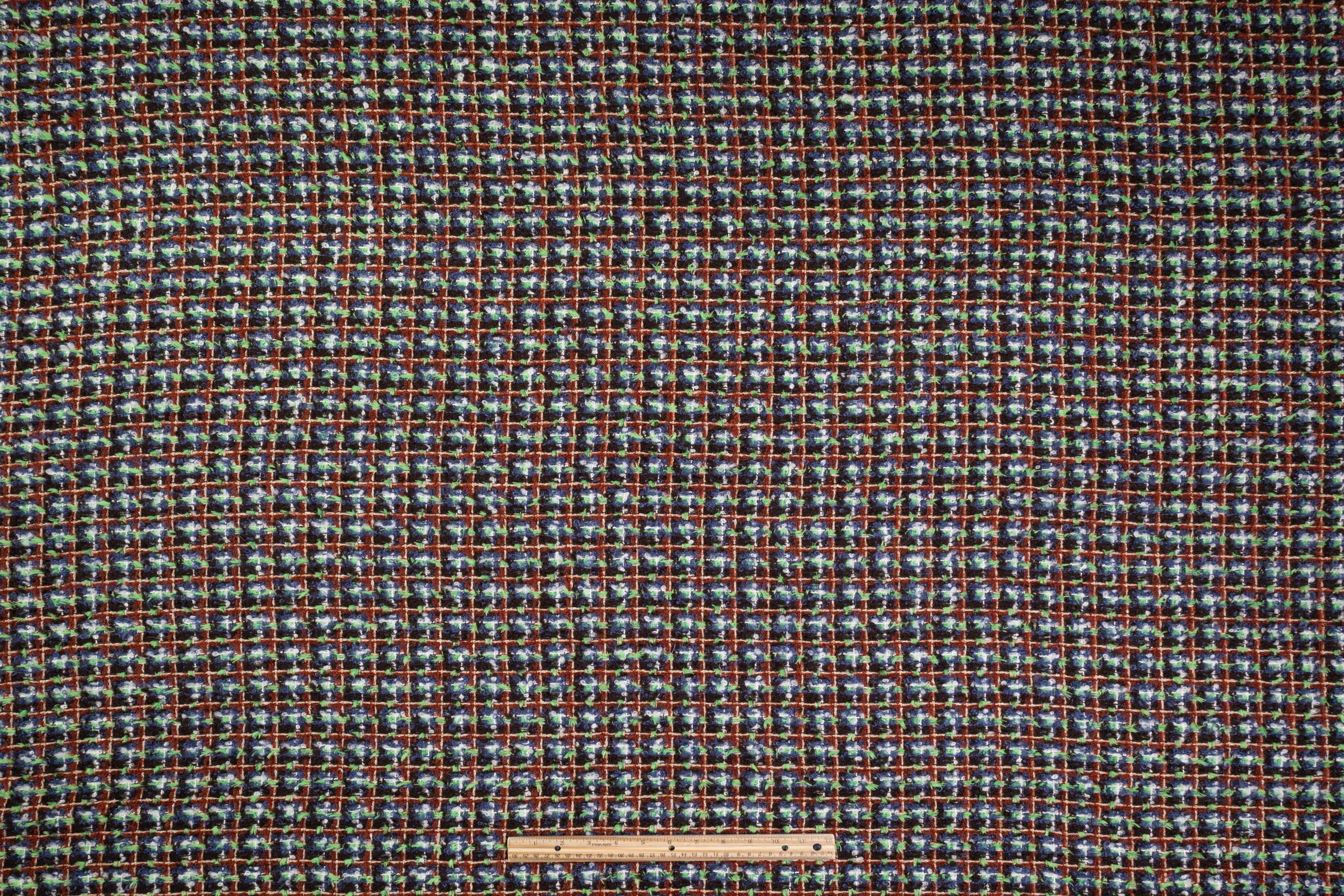 Metallic Italian Wool Tweed - Green / Navy / Brown / Rust