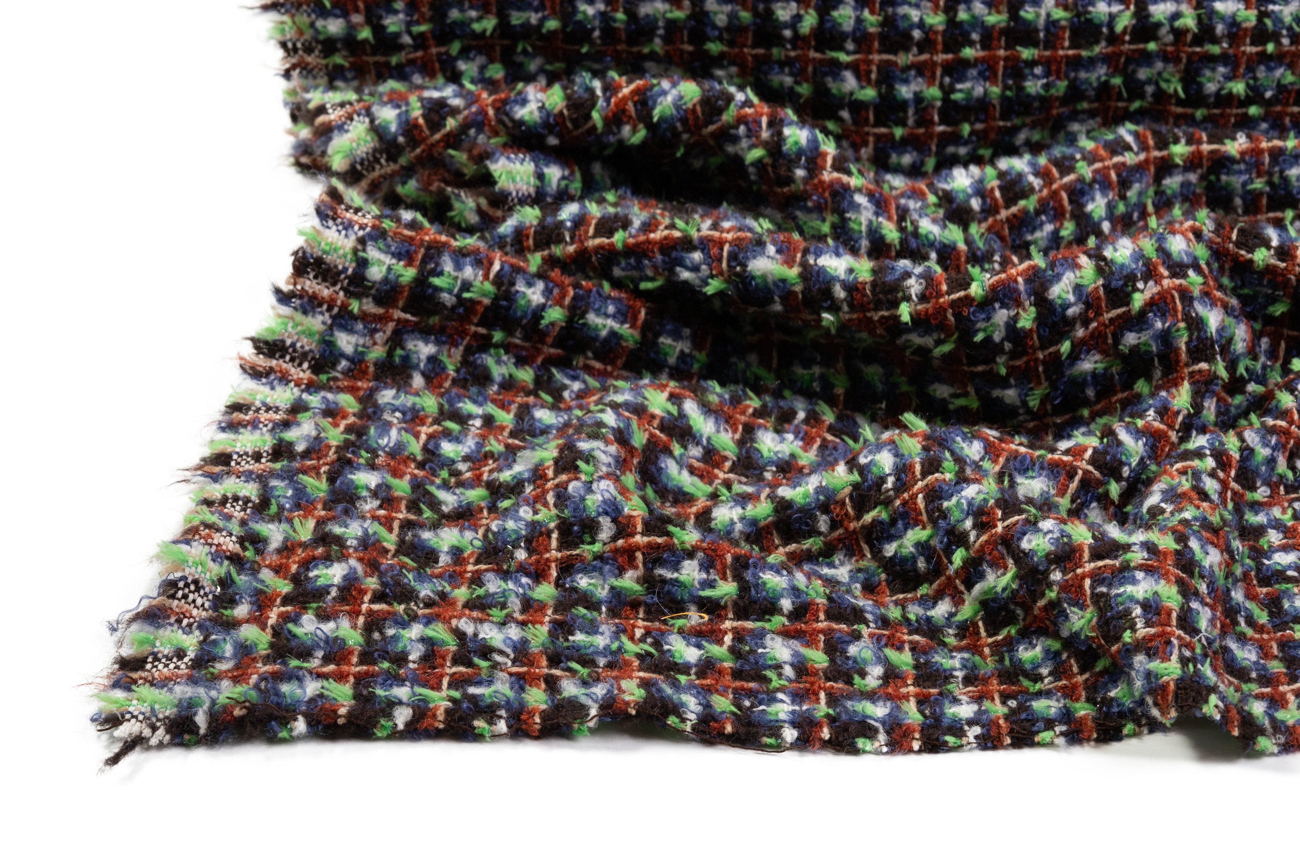 Metallic Italian Wool Tweed - Green / Navy / Brown / Rust