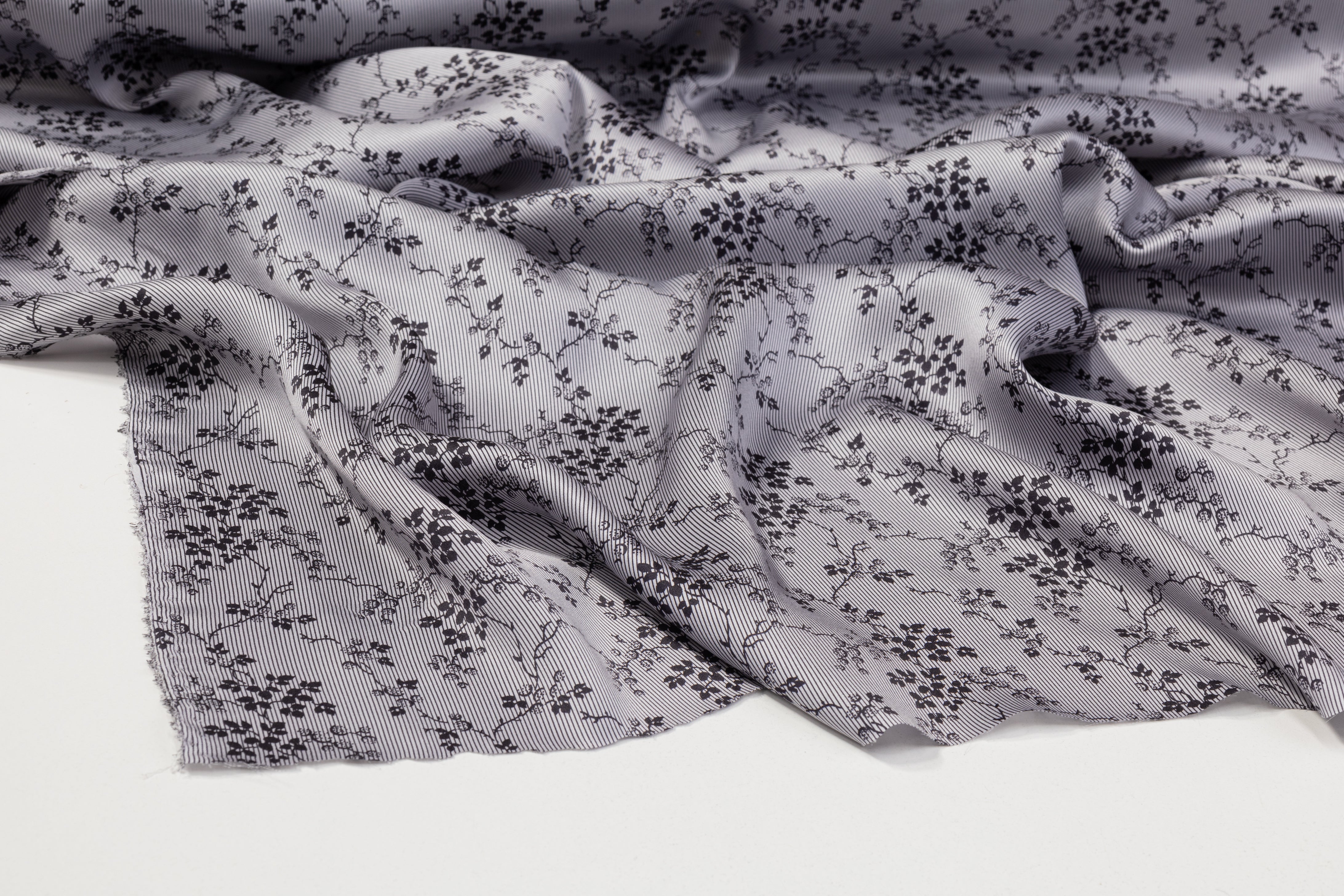 Floral Silk Charmeuse - Gray / Black