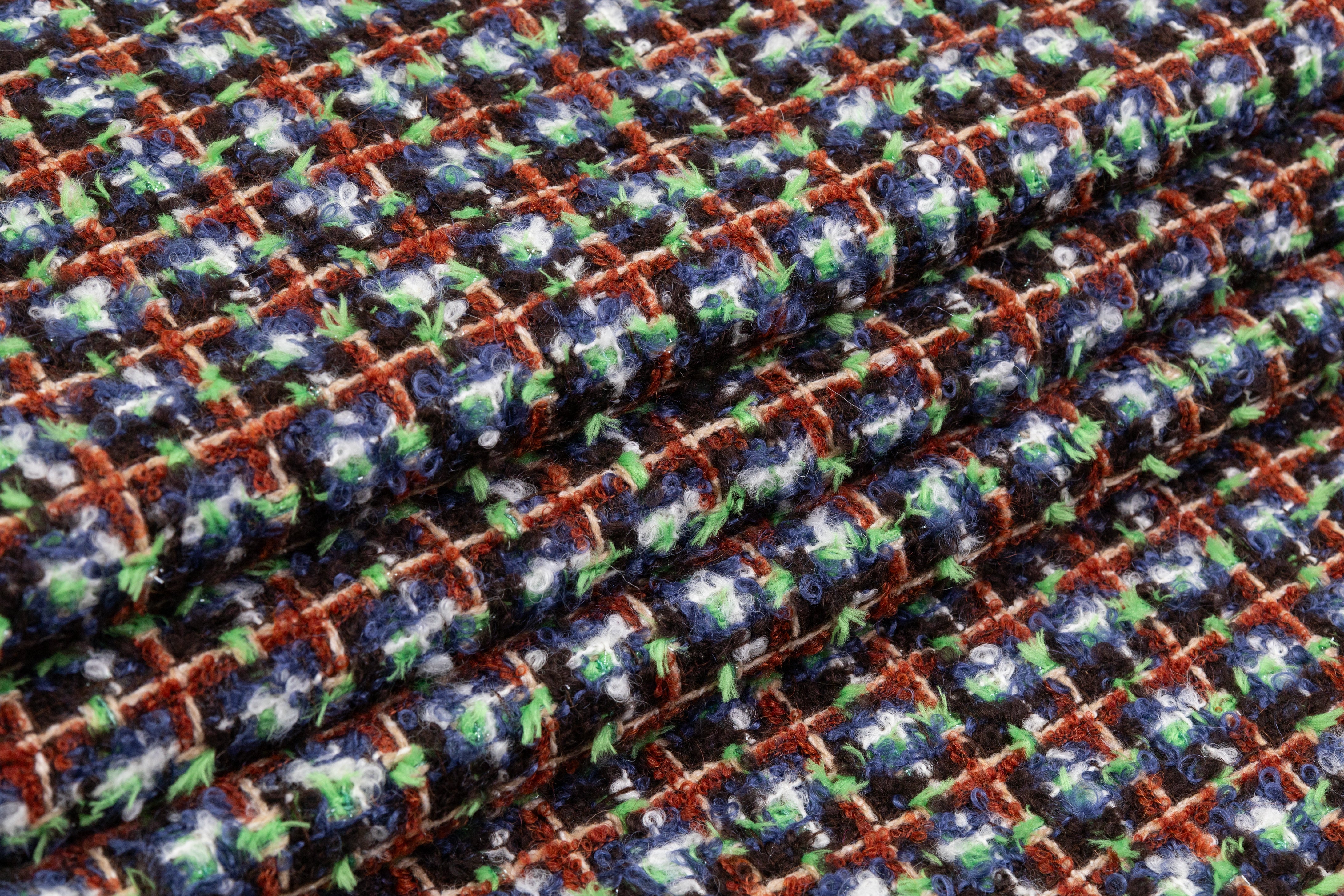 Metallic Italian Wool Tweed - Green / Navy / Brown / Rust