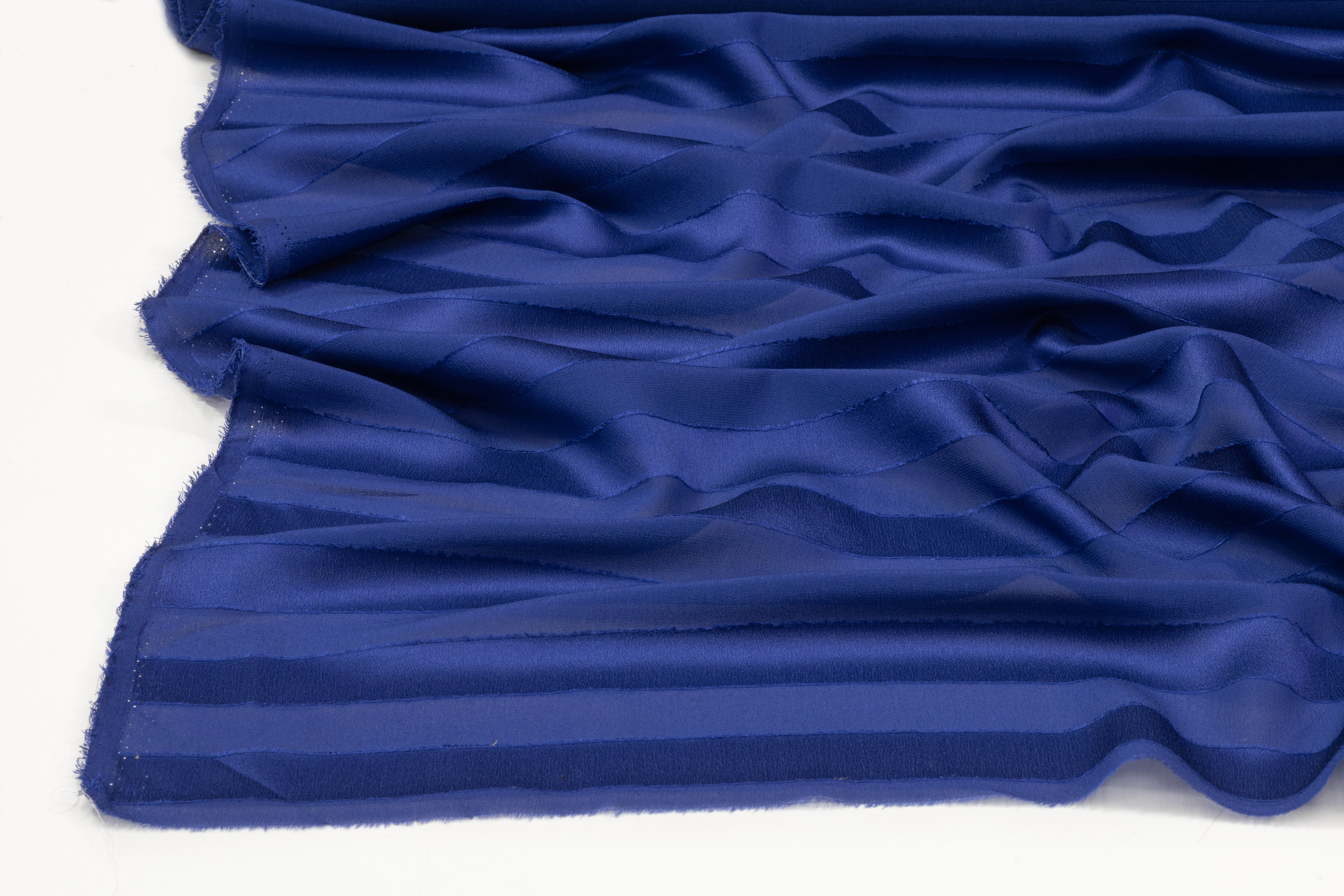 Striped Italian Silk Fil Coupé - Blue