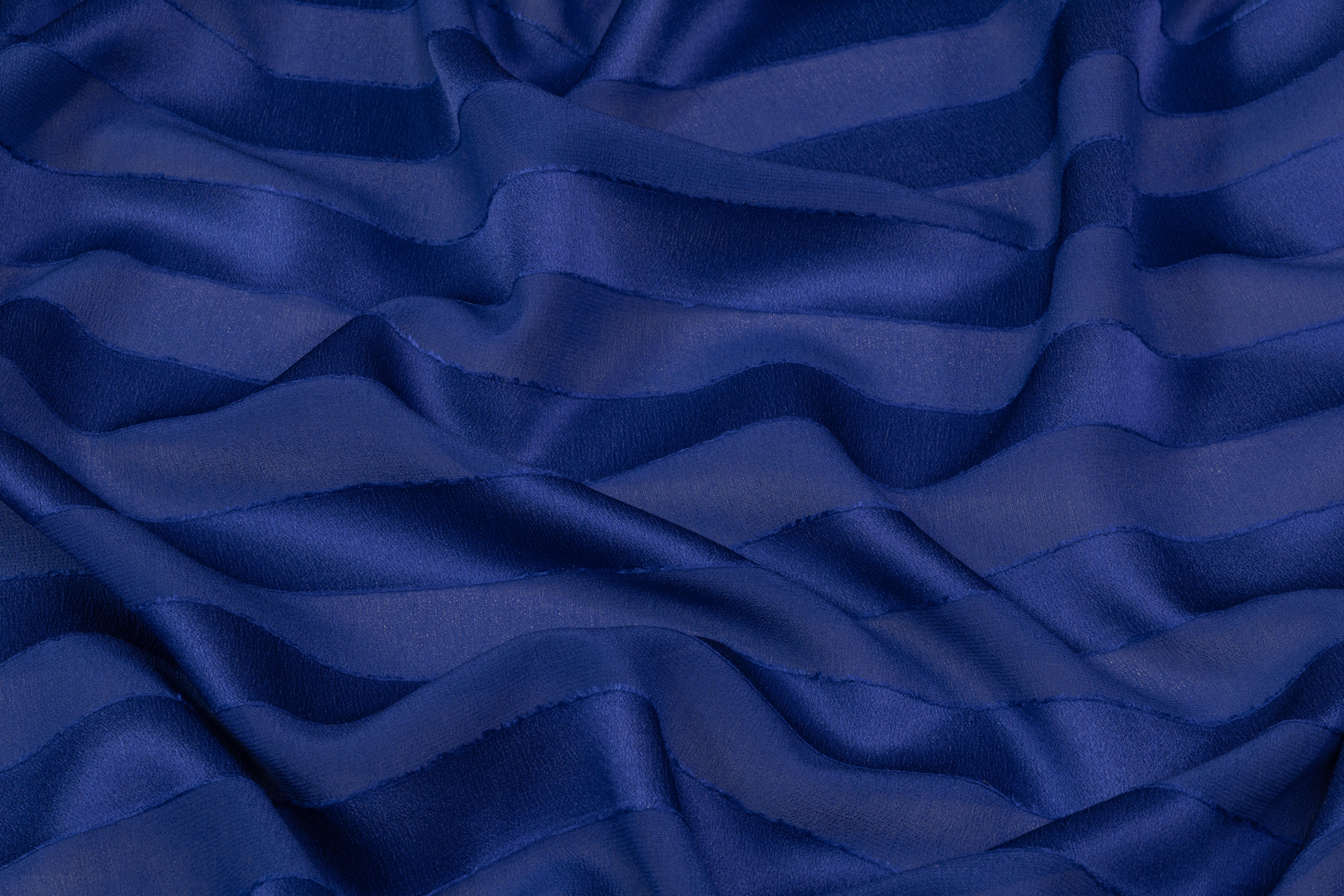 Striped Italian Silk Fil Coupé - Blue