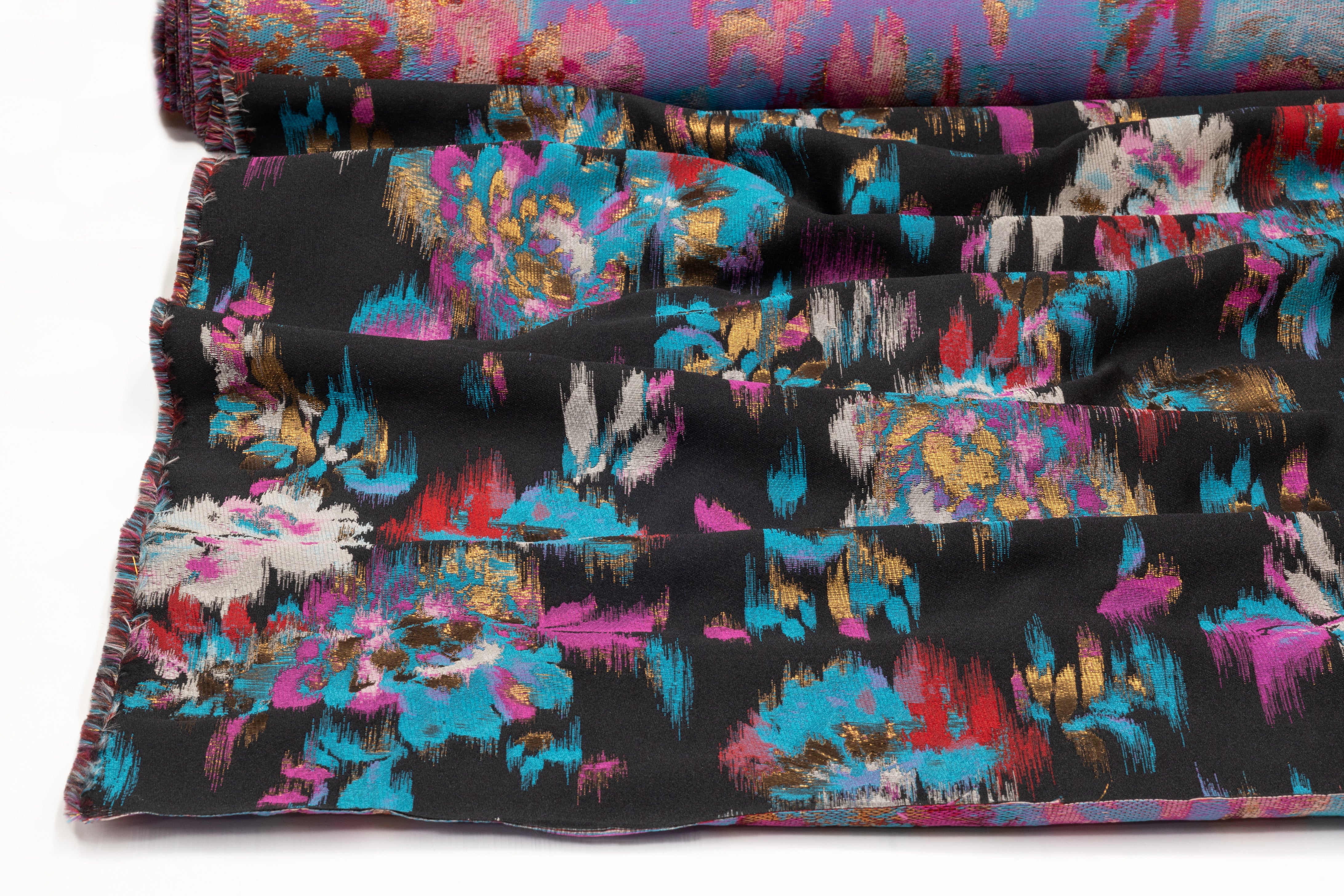 Floral Metallic Italian Brocade - Black / Blue / Fuchsia / Gold