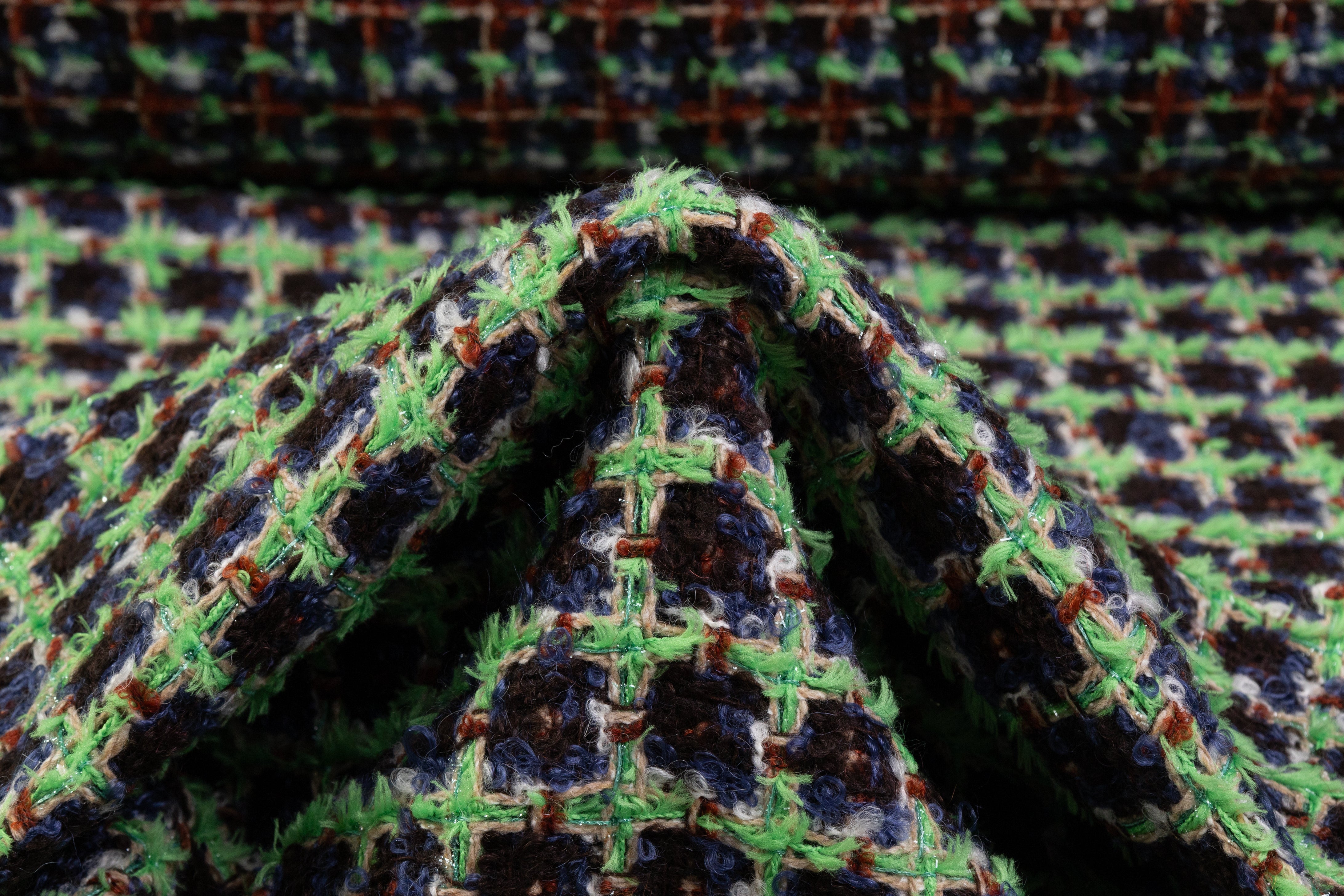 Metallic Italian Wool Tweed - Green / Navy / Brown / Rust