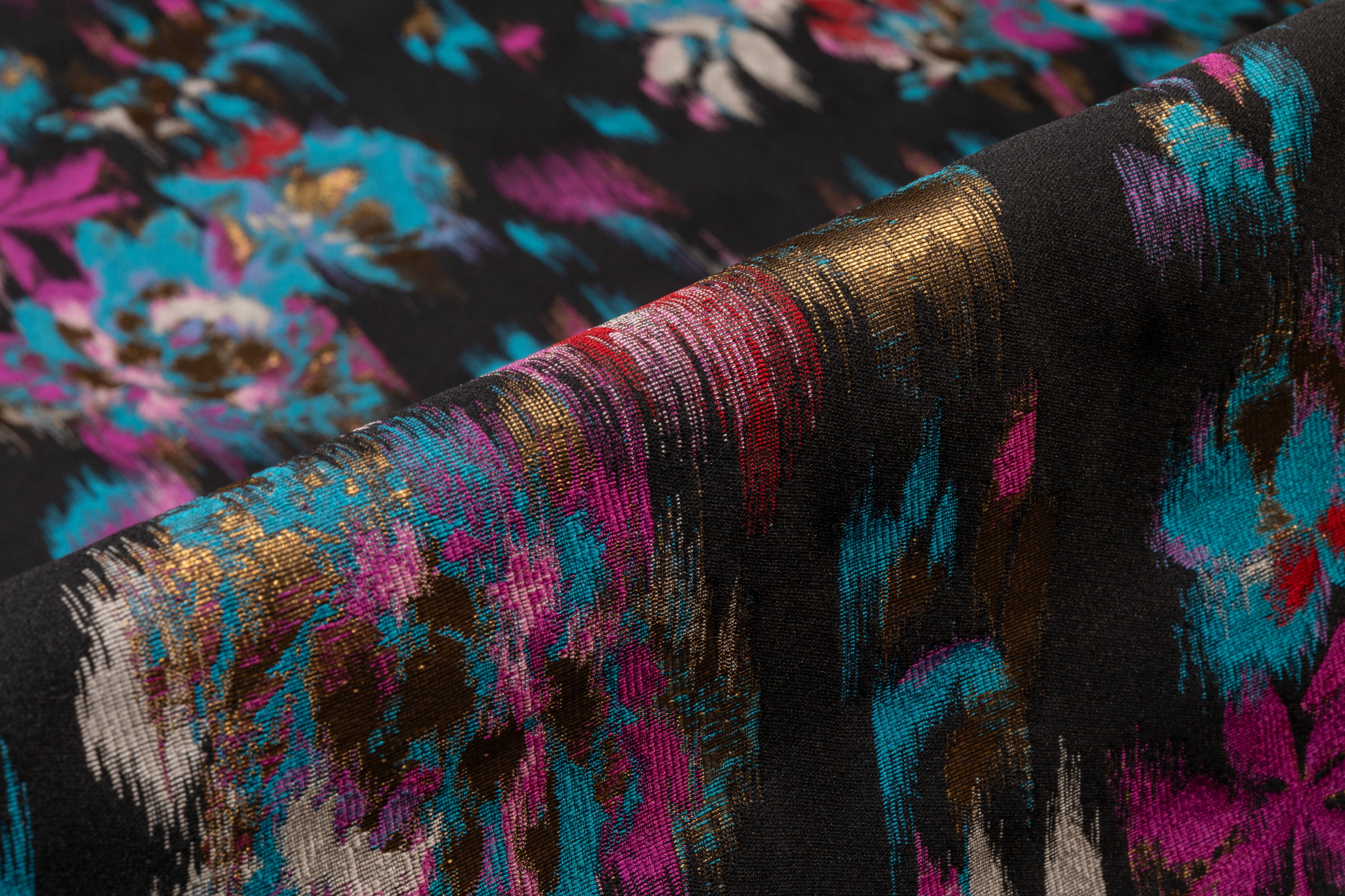 Floral Metallic Italian Brocade - Black / Blue / Fuchsia / Gold