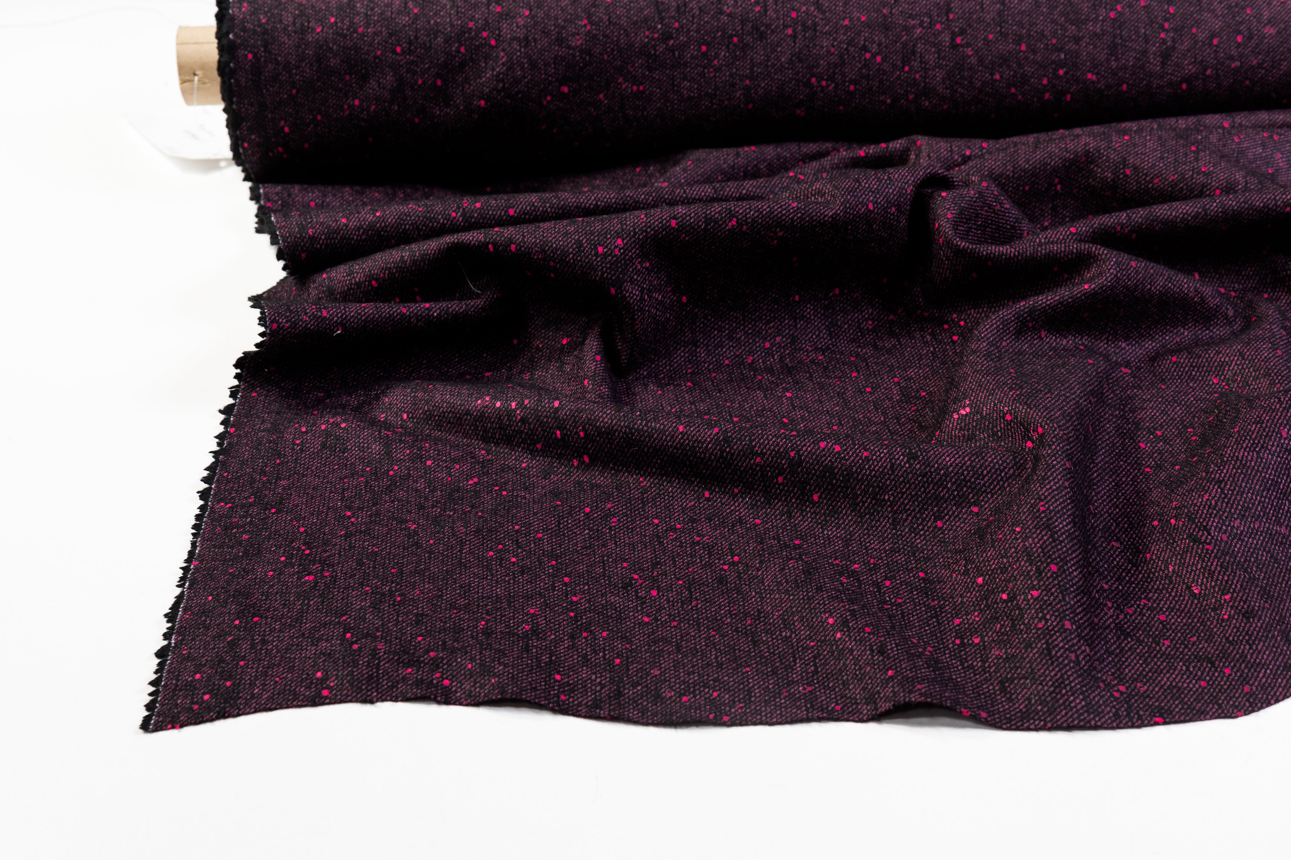 Speckled Italian Wool Blend - Dark Fuchsia / Black