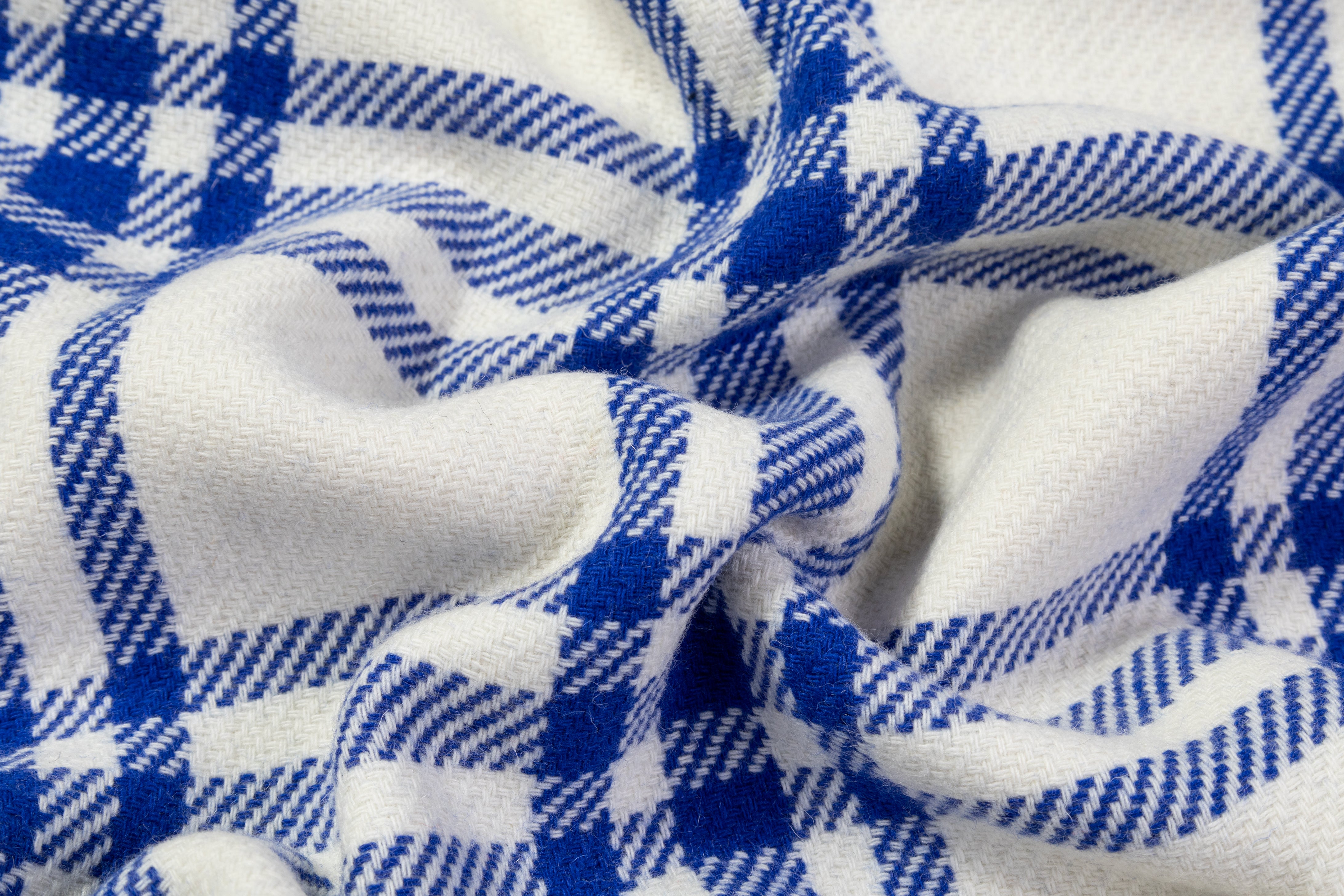 Double Faced Plaid Italian Wool Coating - Blue / Off White